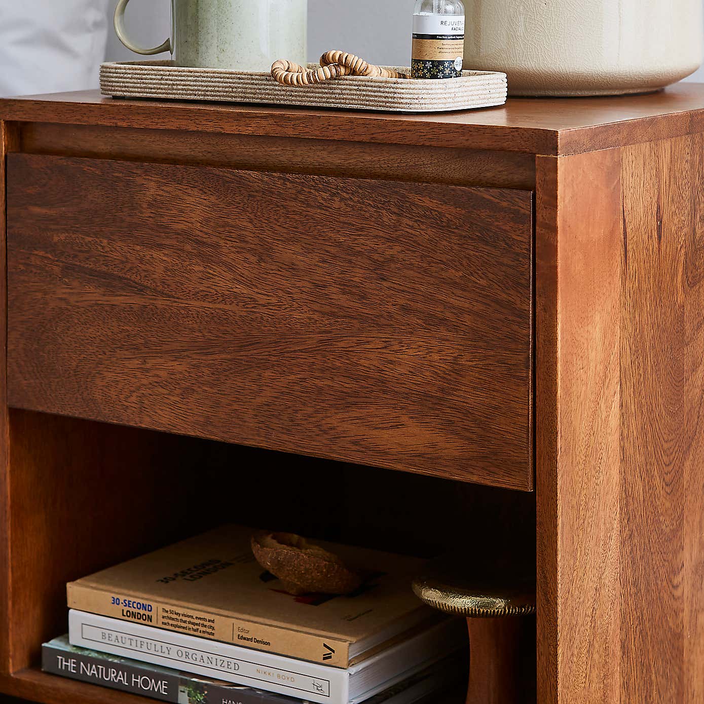 Brannock 1 Drawer Bedside Table, Mid Stained Mango Wood