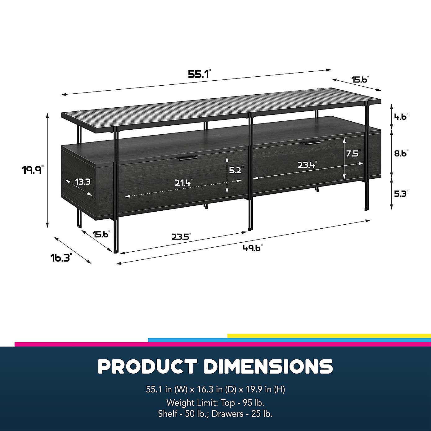 Wainwright TV Unit, Black Oak for TVs up to 60"