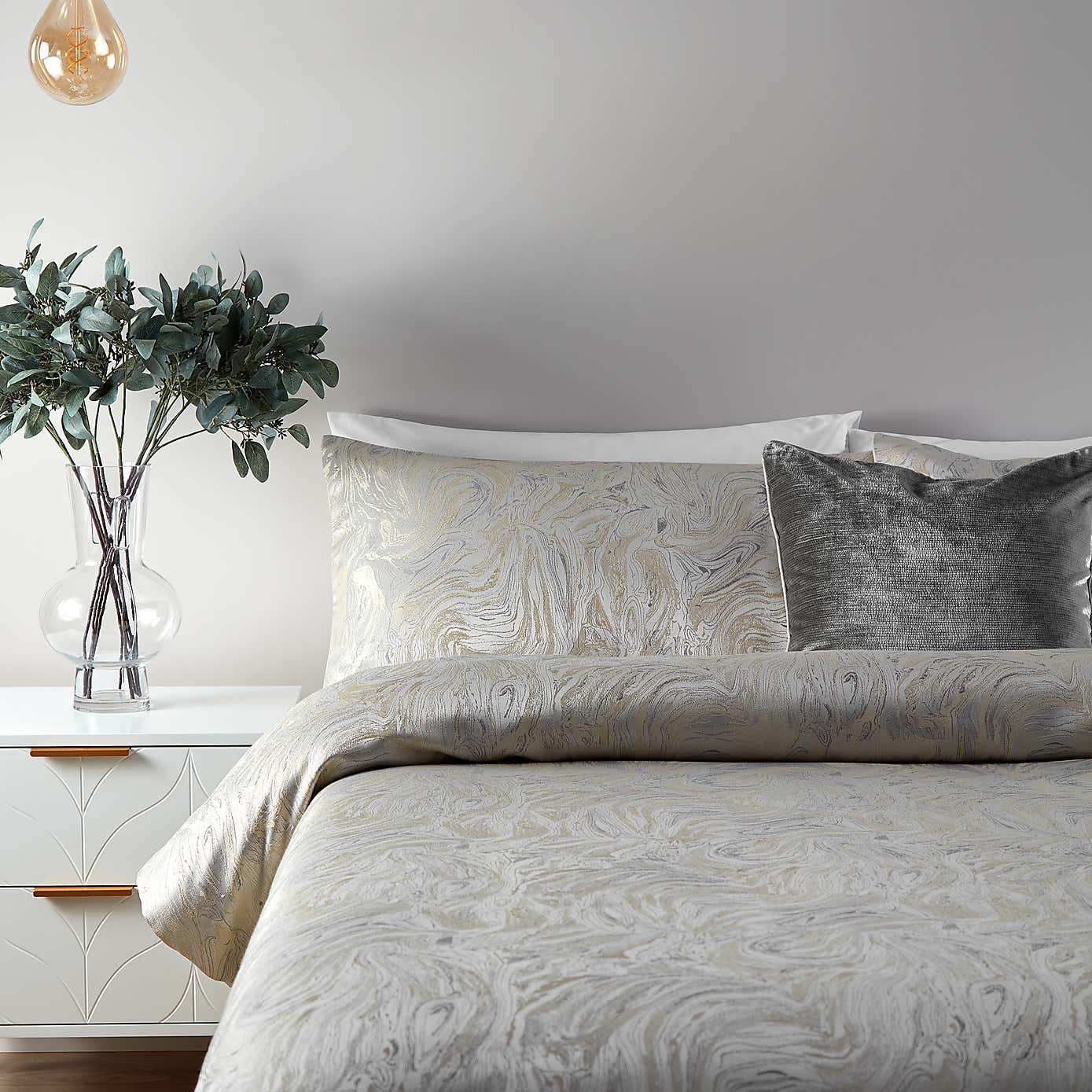 Paoletti Marble Oyester Duvet Cover & Pillowcase Set
