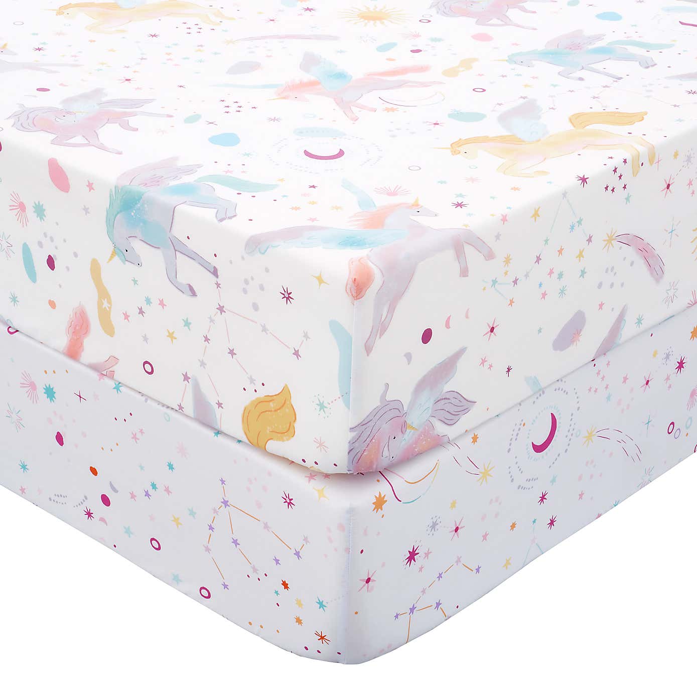 Pack of 2 Celestial Unicorn Polycotton Fitted Sheets