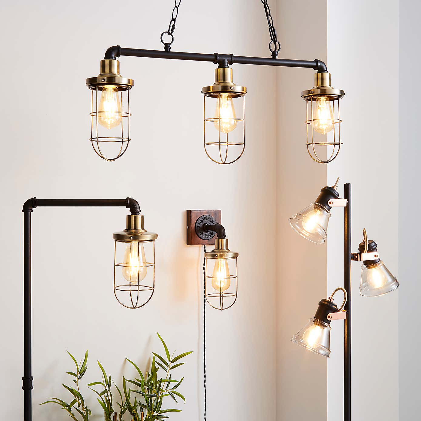 Milas Pipe Black Easy Fit Wall Light Industrial Plug