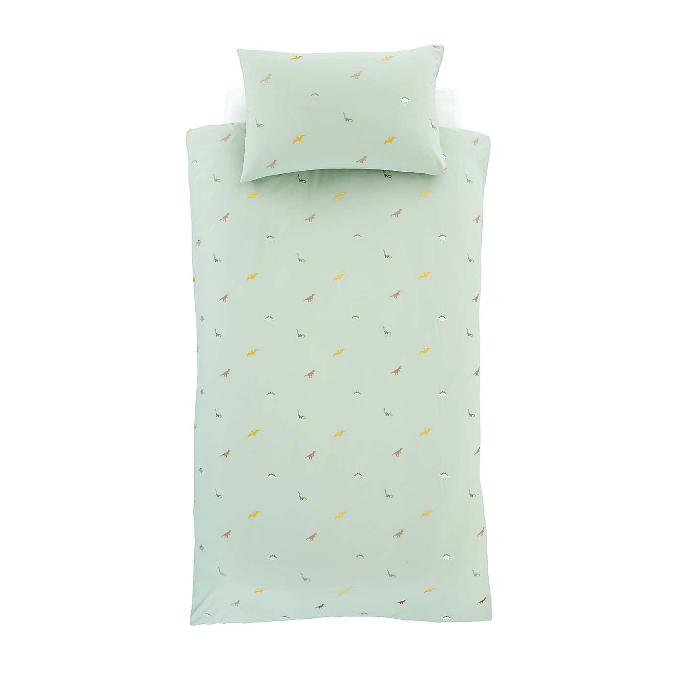 Catherine Lansfield Embroidered Dino Green Microfibre Duvet Cover and Pillowcase Set