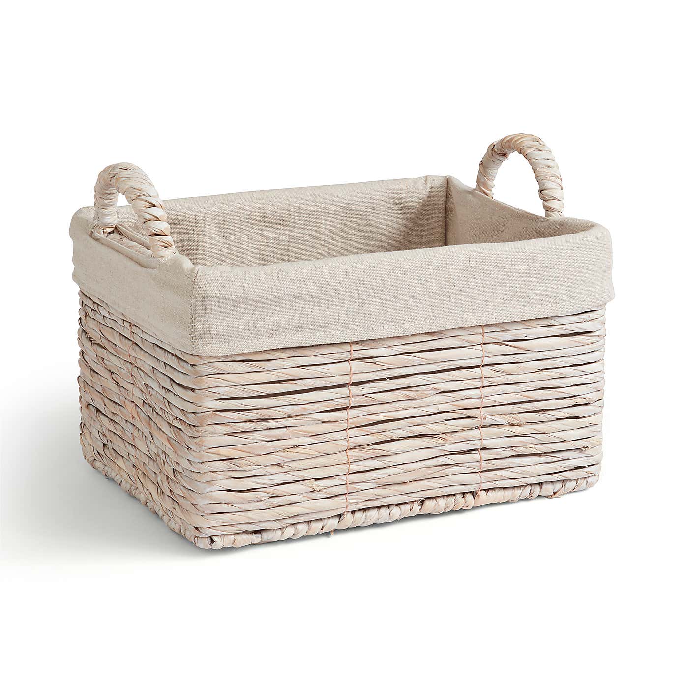 Whitewashed Wicker Rectangle Storage Basket