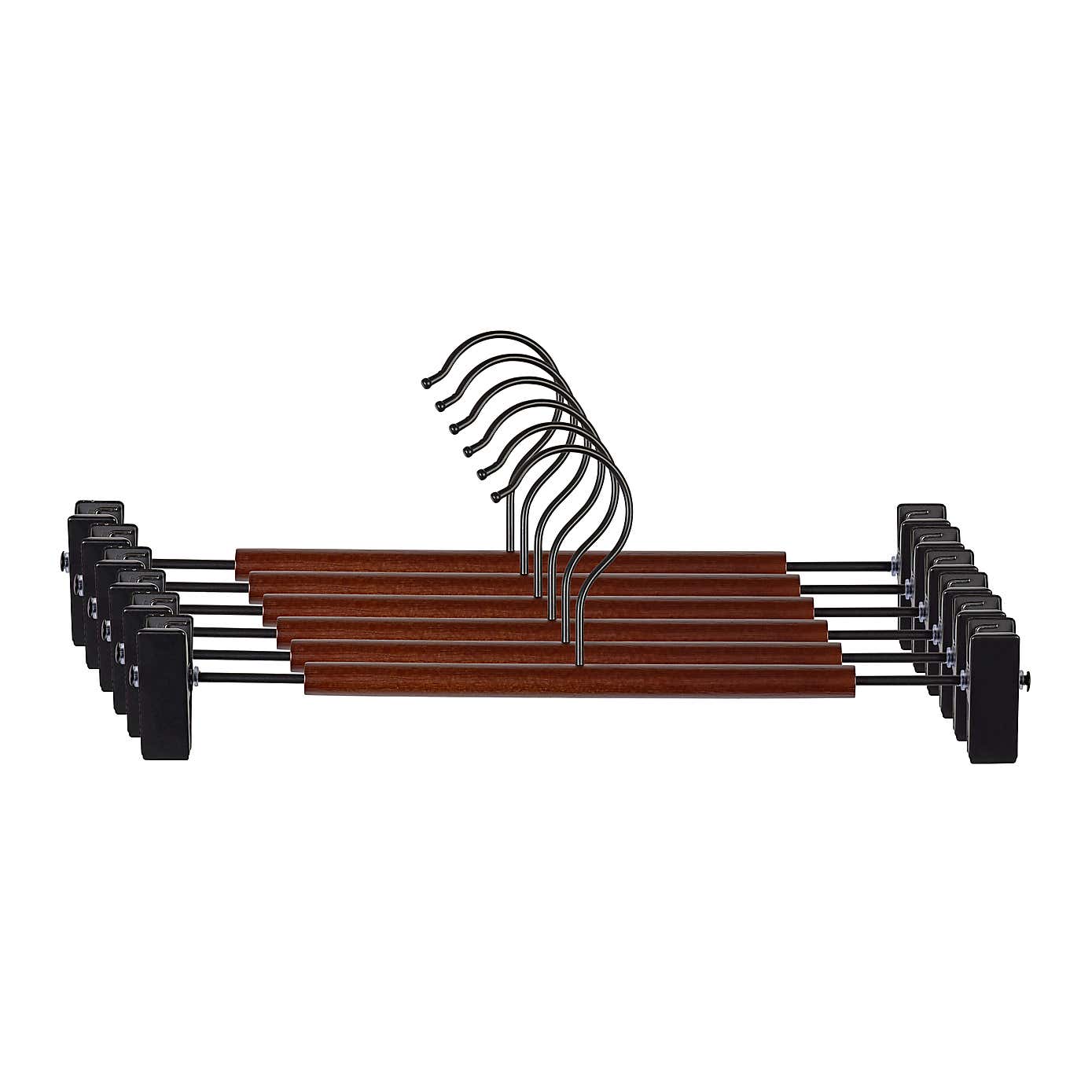 Set of 6 Wooden Bar Clip Trouser Hangers