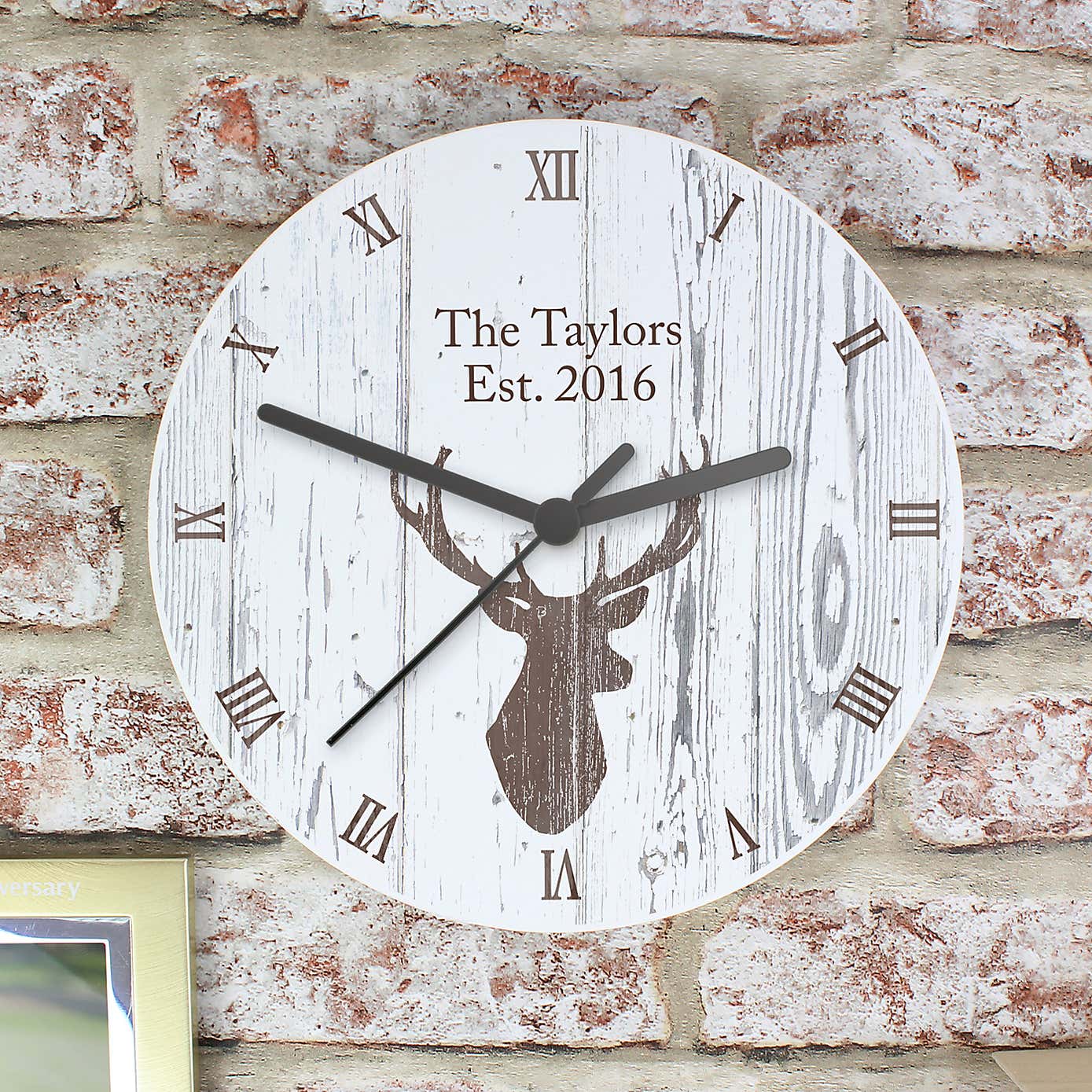 Personalised Highland Stag Shabby Chic Wooden Clock
