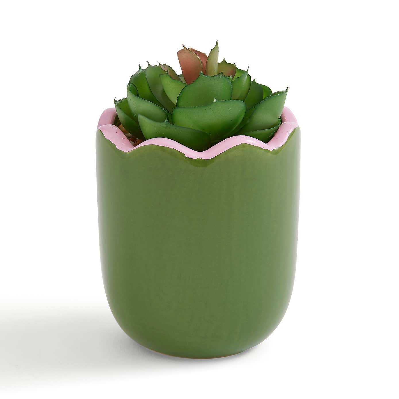 Artificial Succculent in Scalloped Ceramic Plant Pot