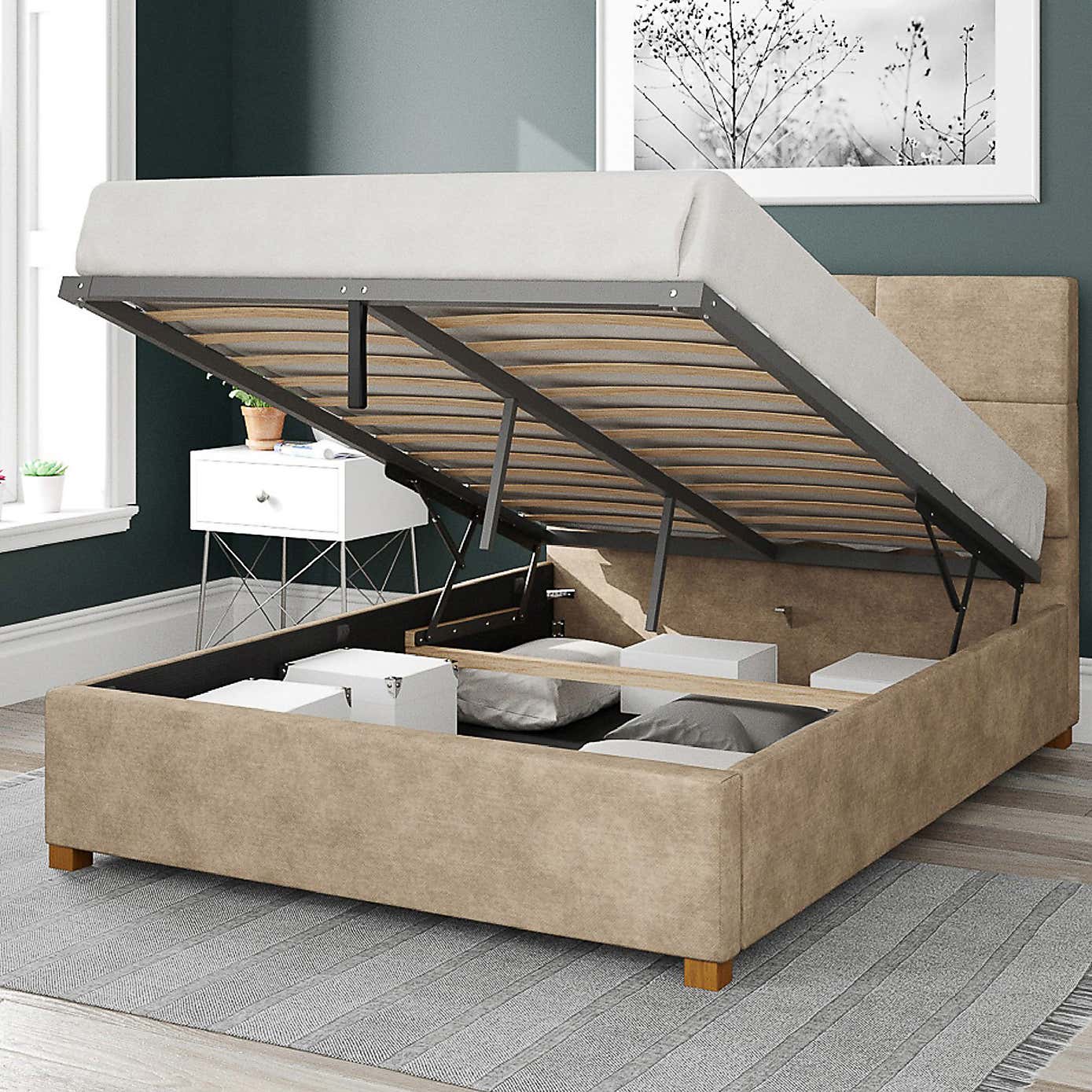 Caine Kimyo Linen Ottoman Bed Frame