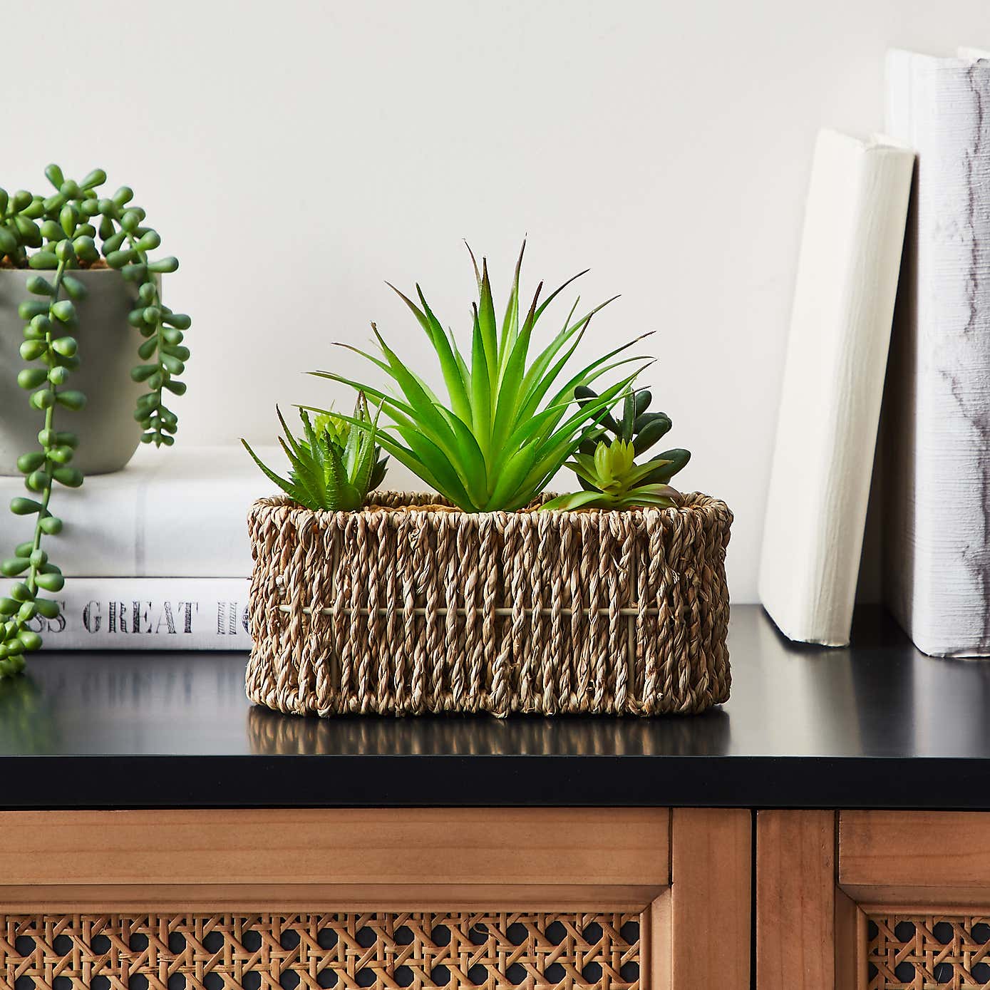 Artificial Succulents in Woven Plant Pot