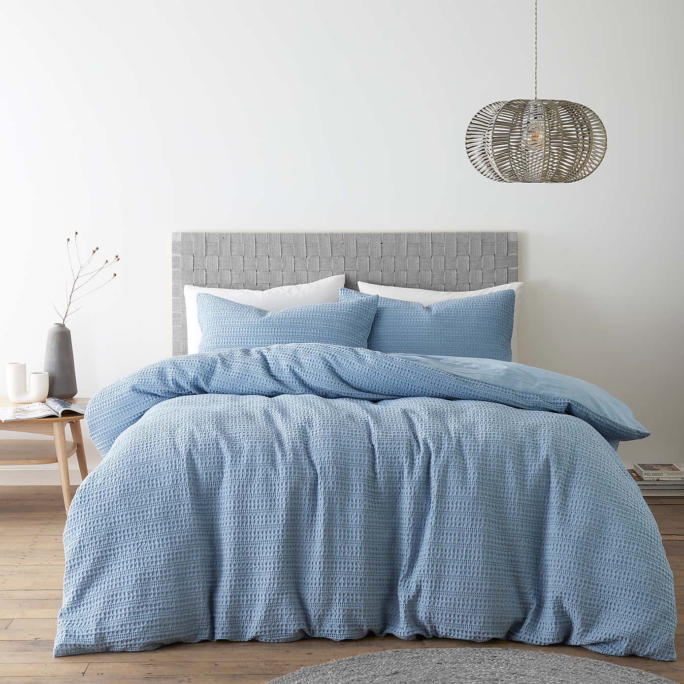 Amberley Waffle Cotton Silver Duvet Cover and Pillowcase Set