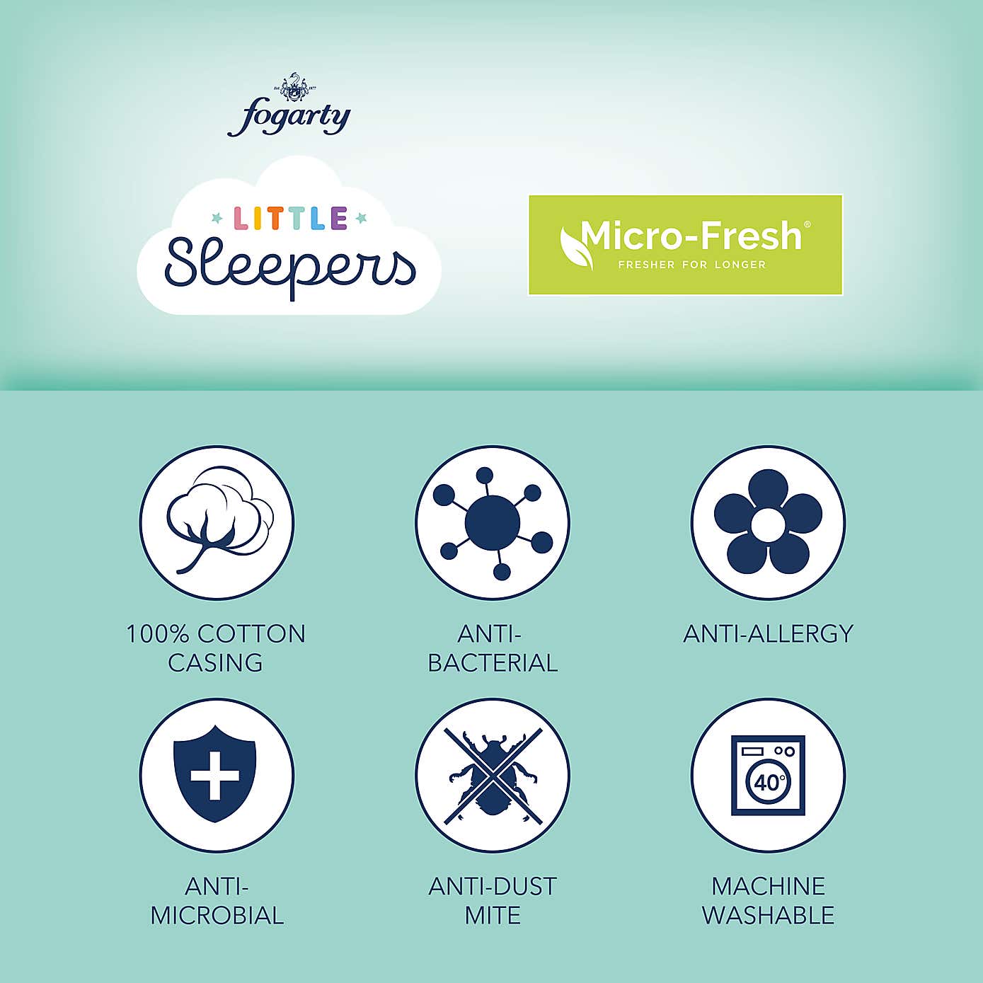 Fogarty Little Sleepers Forever Fresh Cot Bed 7 Tog Duvet and Pillow Set