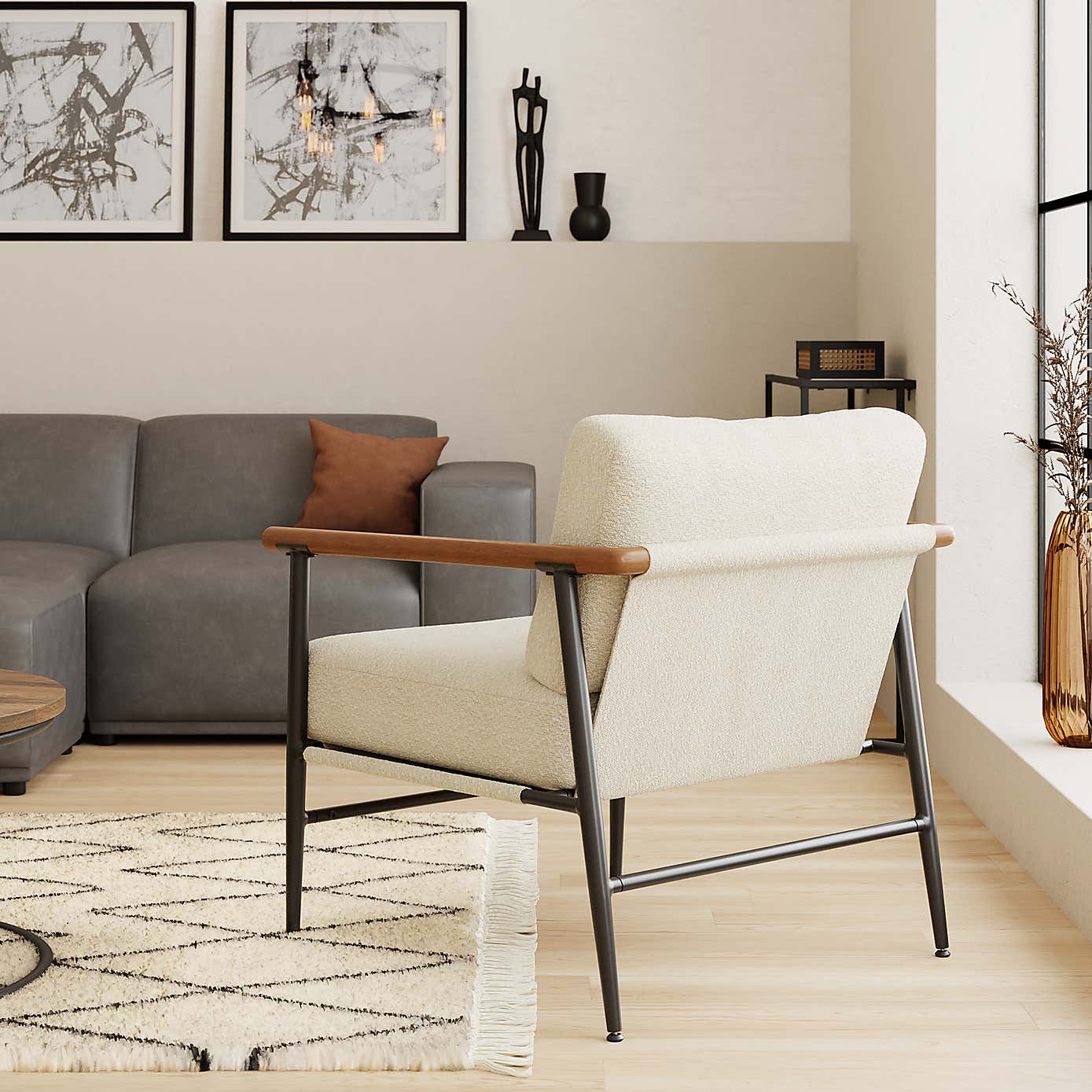 Arbour Industrial Boucle Metal Arm Accent Chair