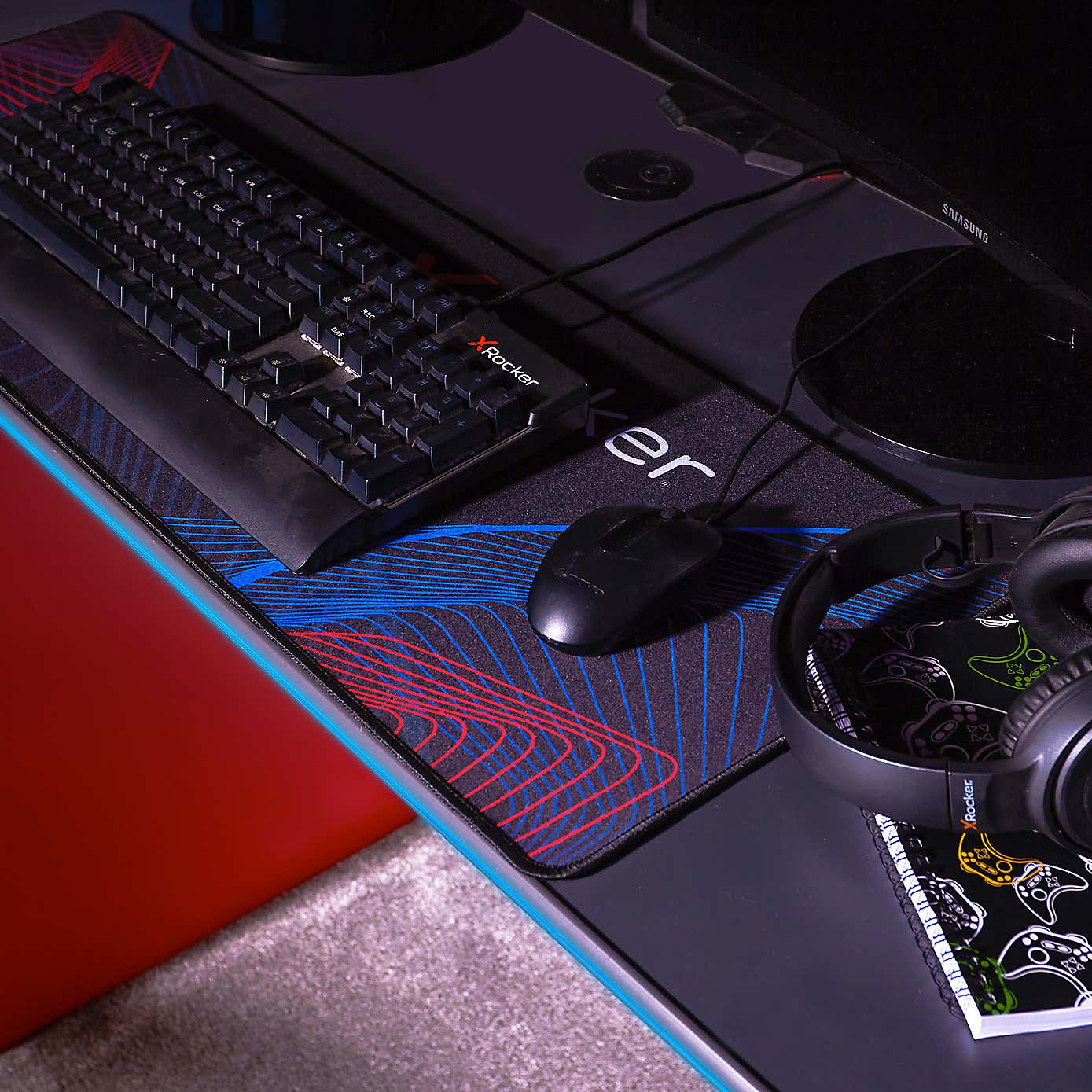 X Rocker White Carbon Tek Gaming Desk with Wireless Charging and Neo Fibre LED