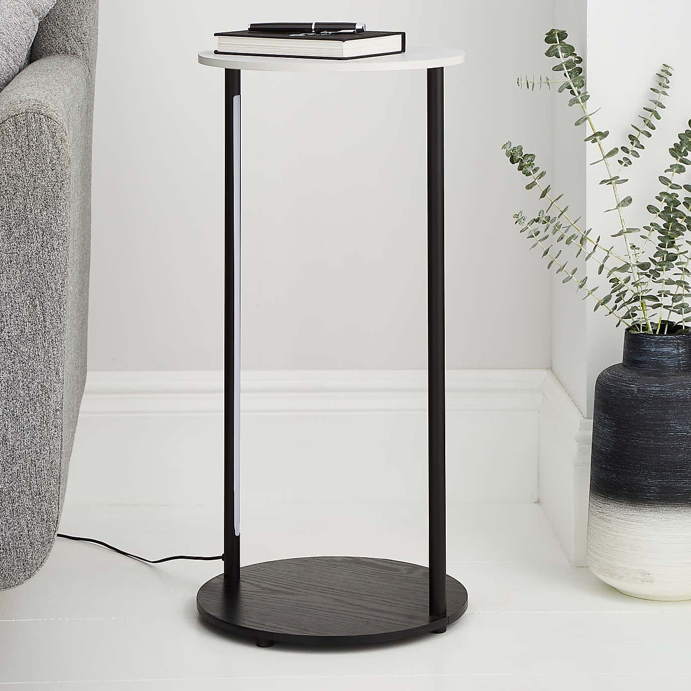 Aiko Side Table with 1 LED Light Black and Faux Marble