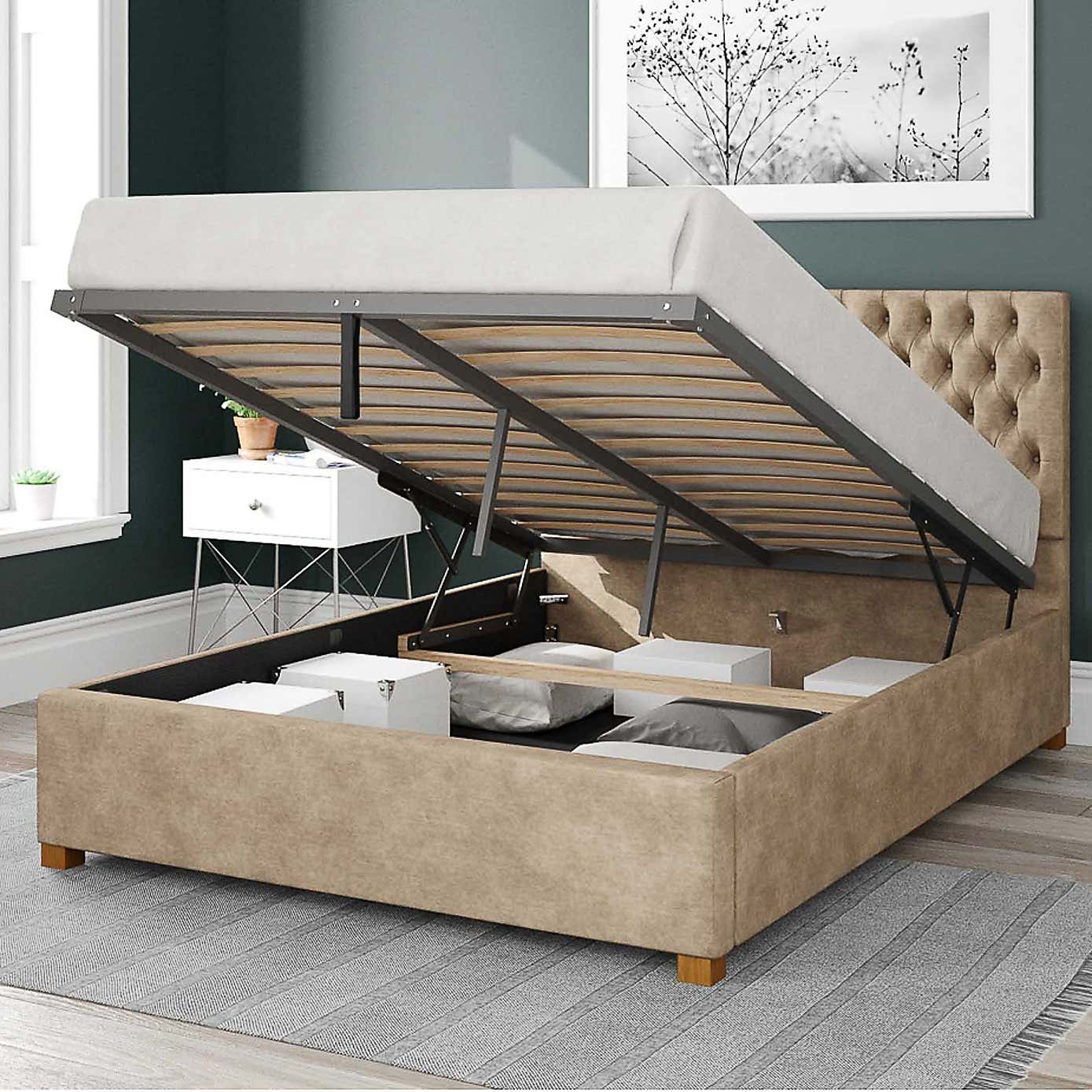 Monroe Kimyo Linen Ottoman Bed Frame