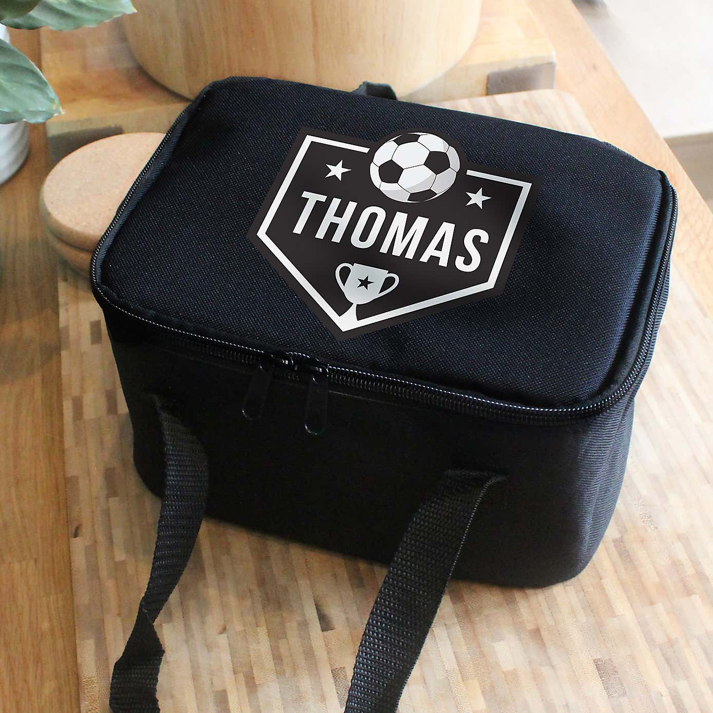 Personalised Black Football Lunch Bag
