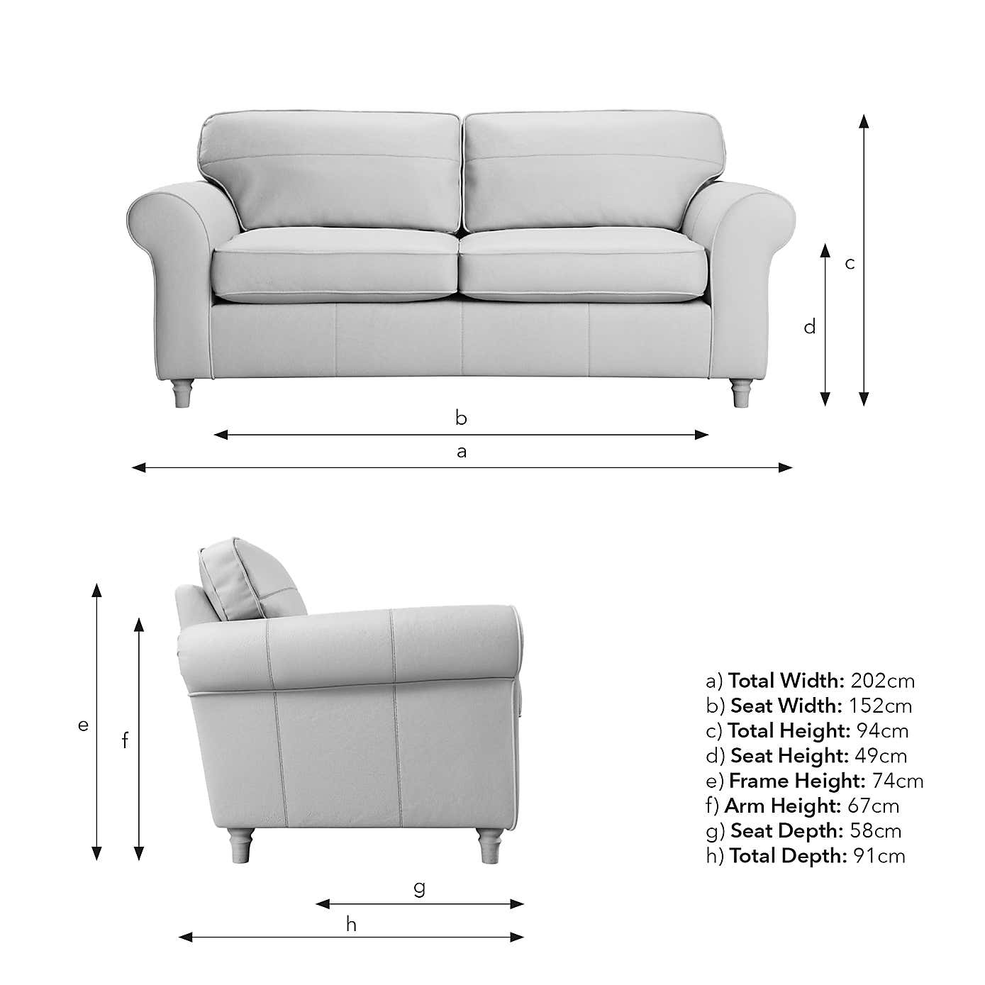Flori Classic Leather 3 Seater Sofa