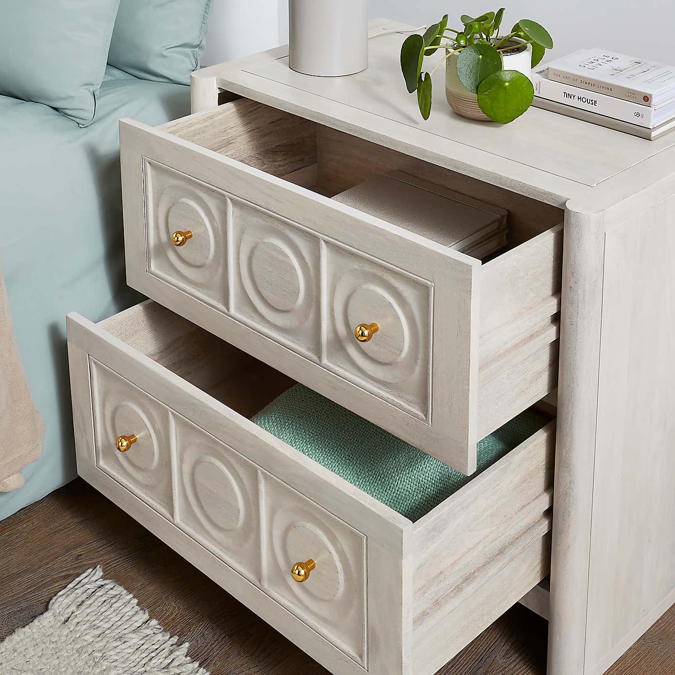 Theodore 2 Drawer Wide Bedside Table