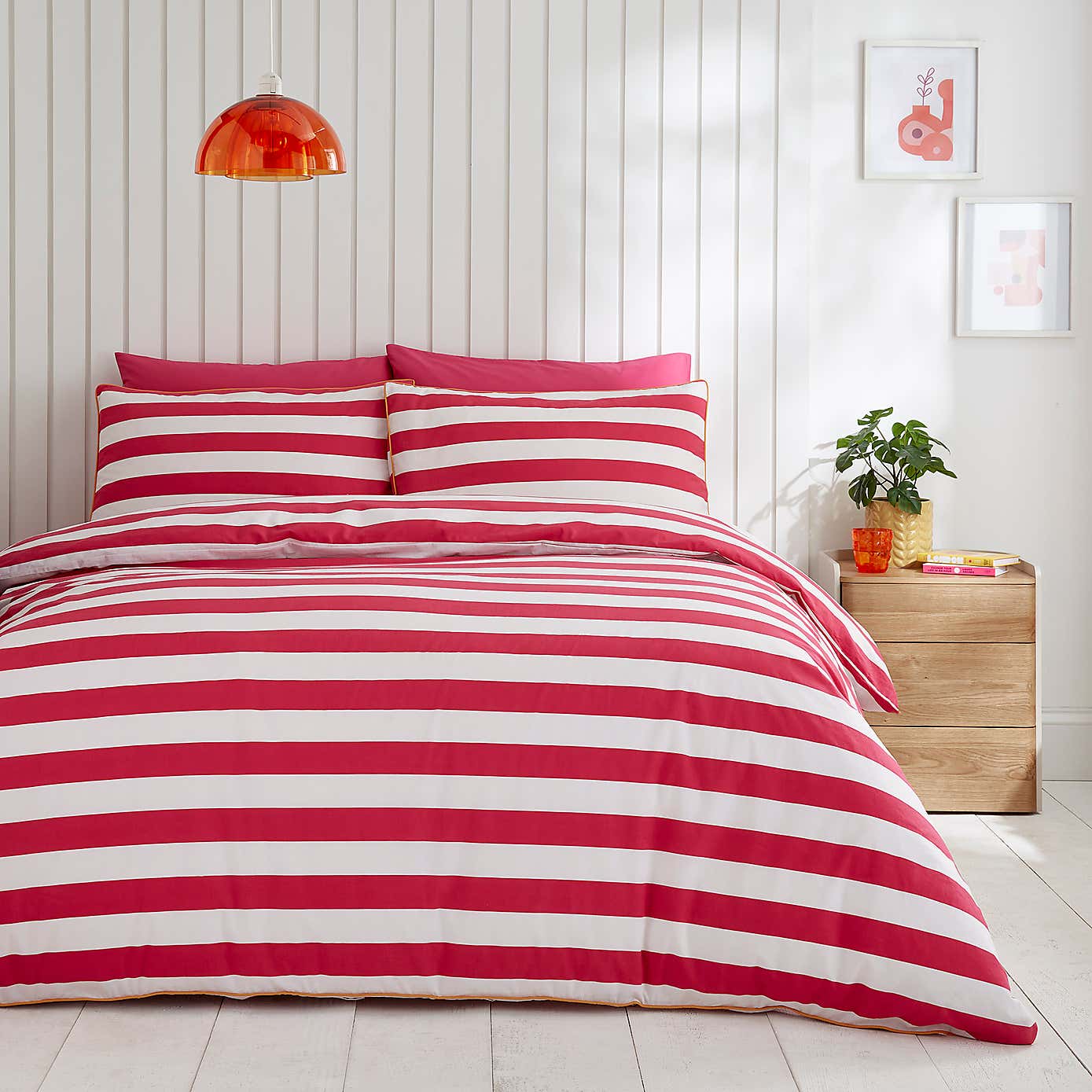 Elements Bold Stripe Magenta Cotton Duvet Cover and Pillowcase Set