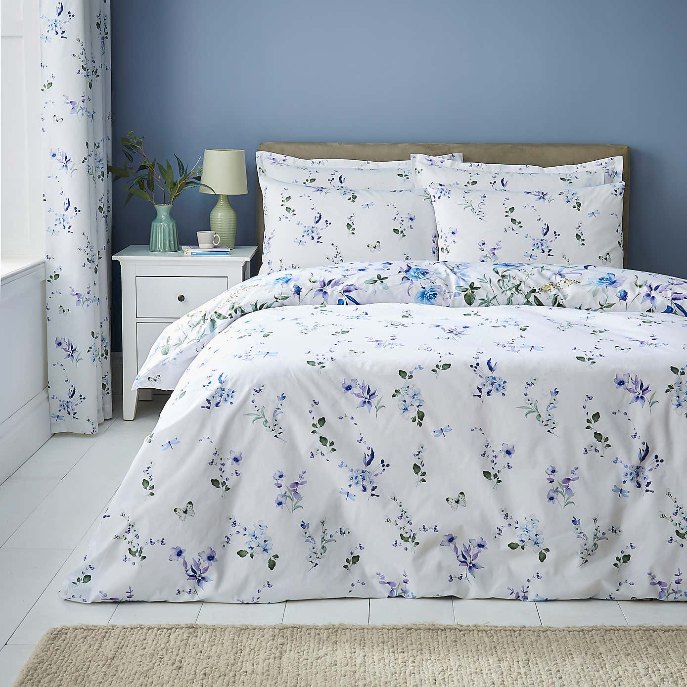 Nola Floral Blue Duvet Cover and Pillowcase Set