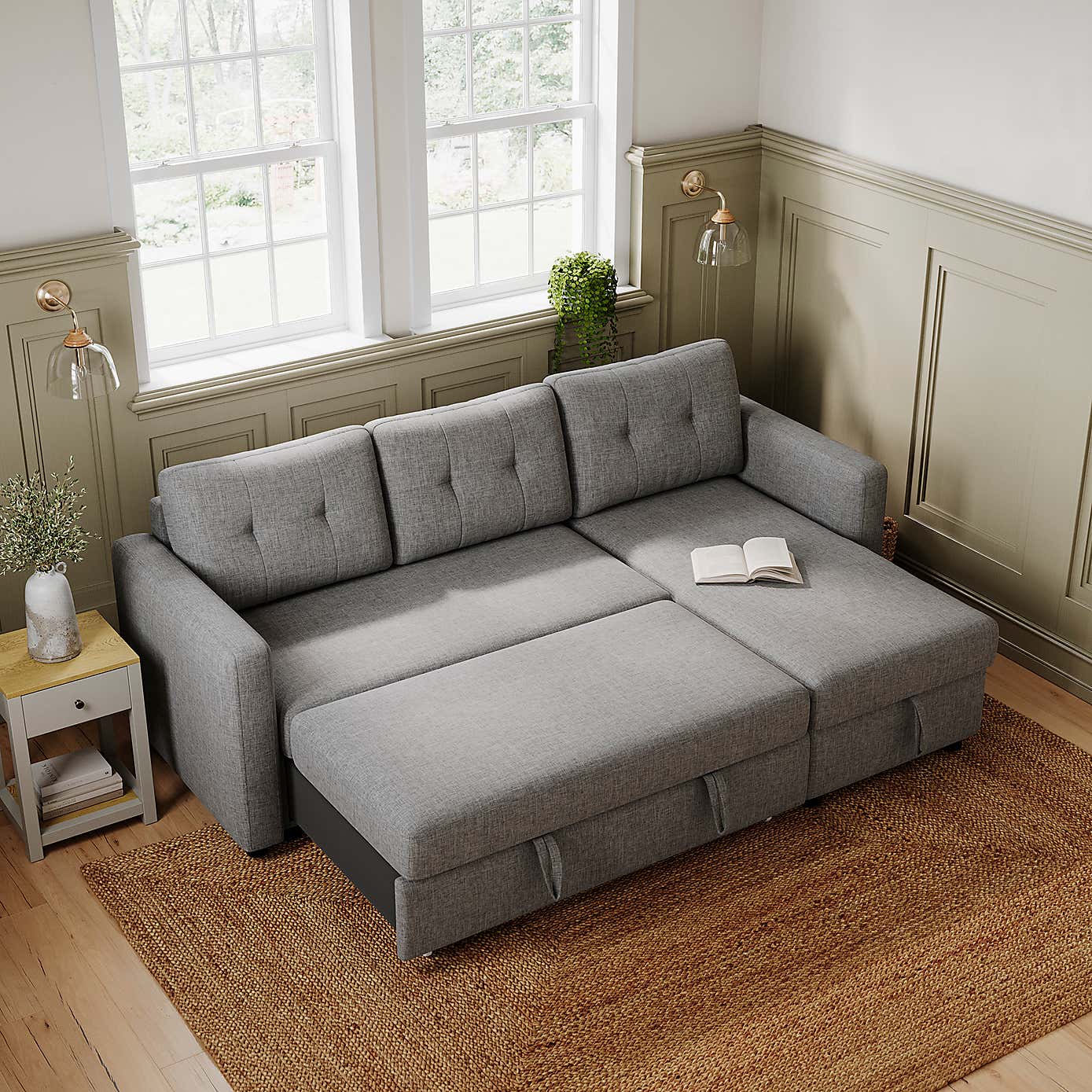 Barker Flatweave Trundle Corner Chaise Sofa Bed