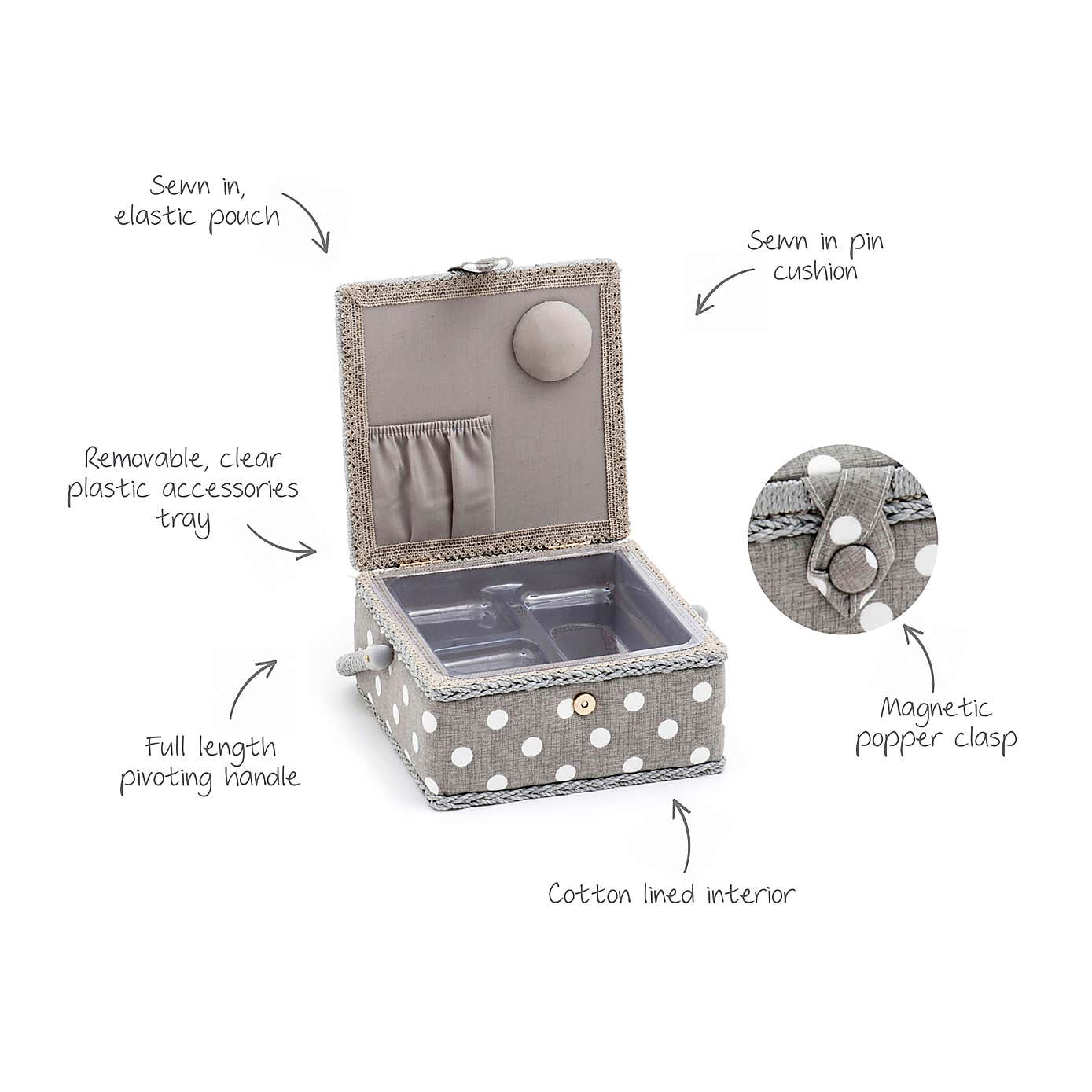 Grey Polka Dot Small Sewing Box