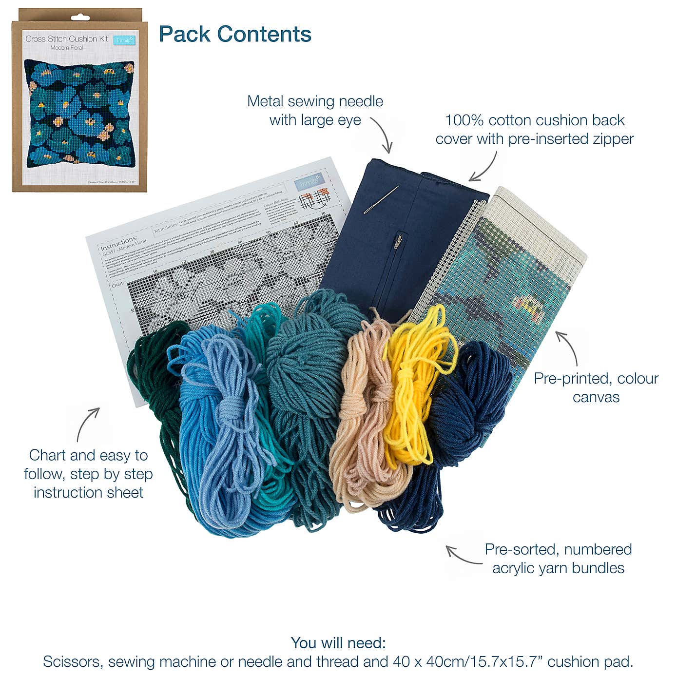 Cross Stitch Kit Cushion Modern Floral