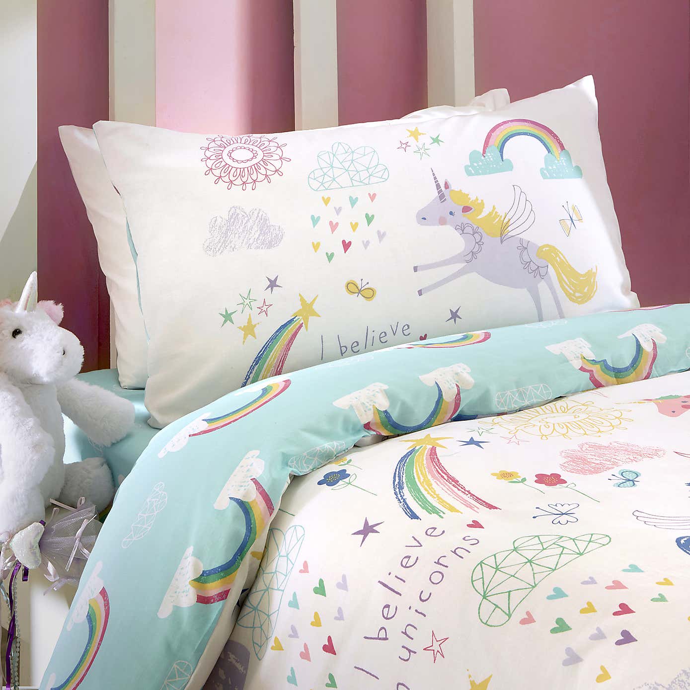 Rainbow Unicorn Multicoloured Duvet Cover & Pillowcase Set