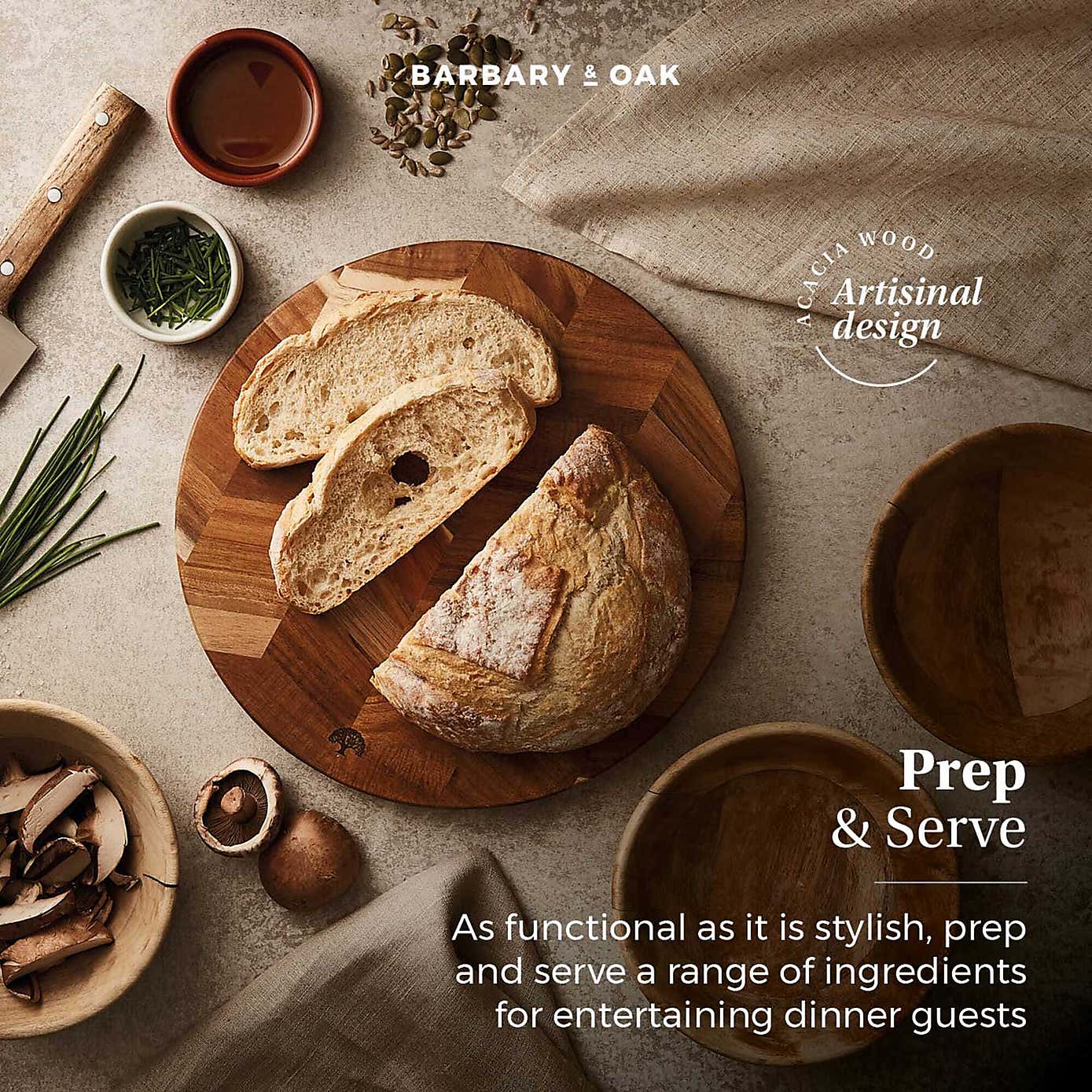 Barbary & Oak Acacia Wood Round Chopping Board