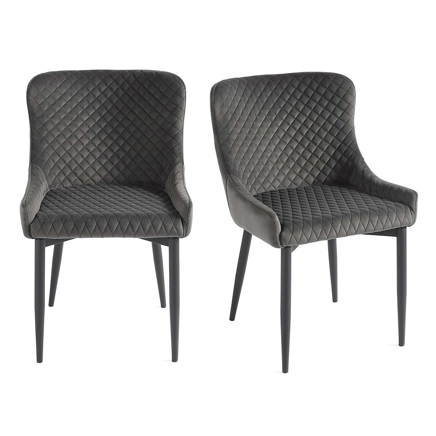 Montreal Set of 2 Dining Chairs Charcoal Velvet