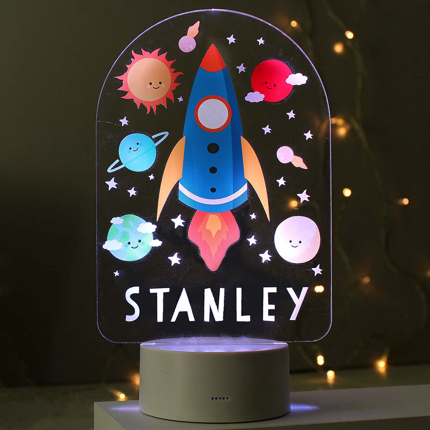 Personalised Space Rocket Colour Changing Night LED Light