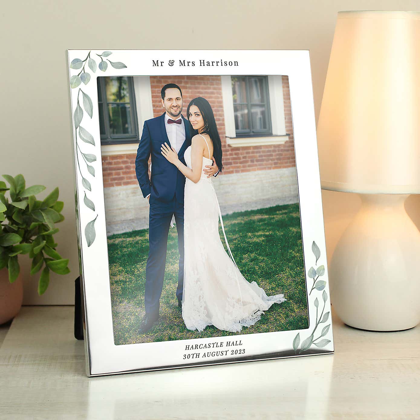 Personalised Botanical Silver Portrait Photo Frame