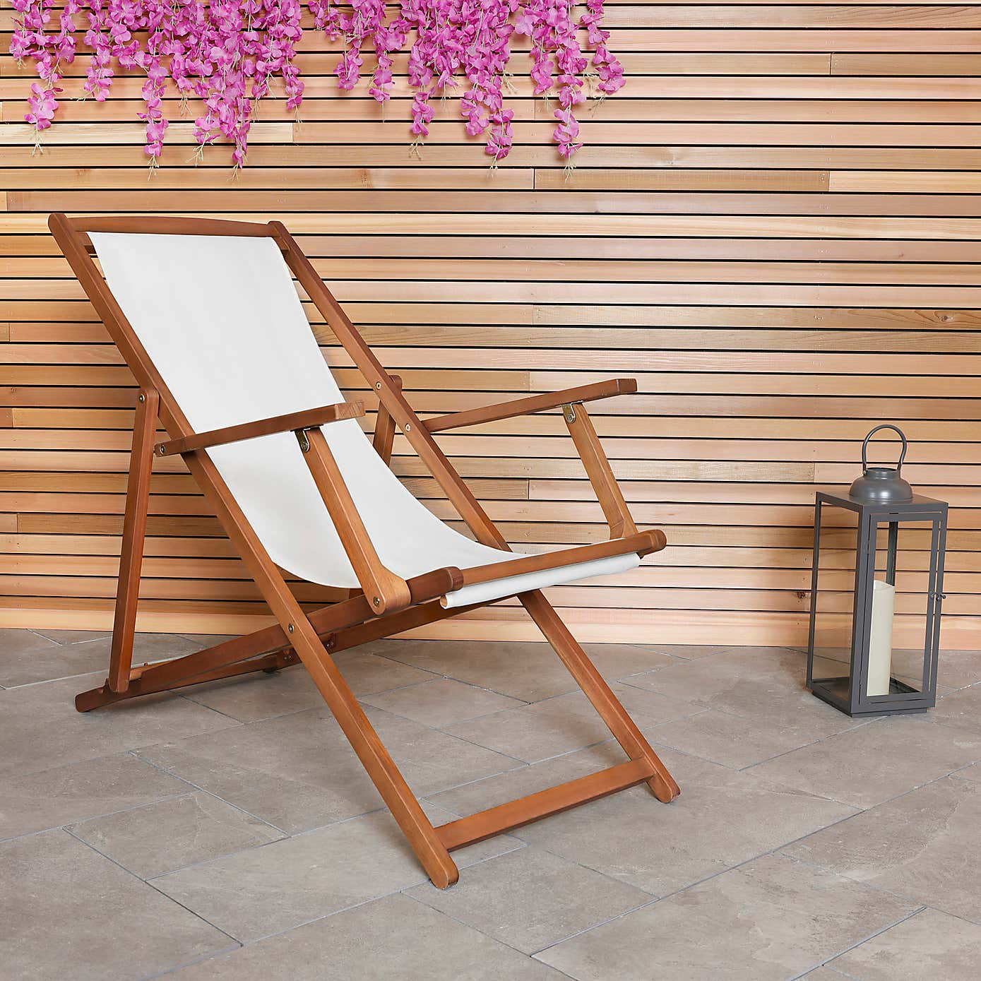 Eucalyptus Cream Wooden Deck Chair