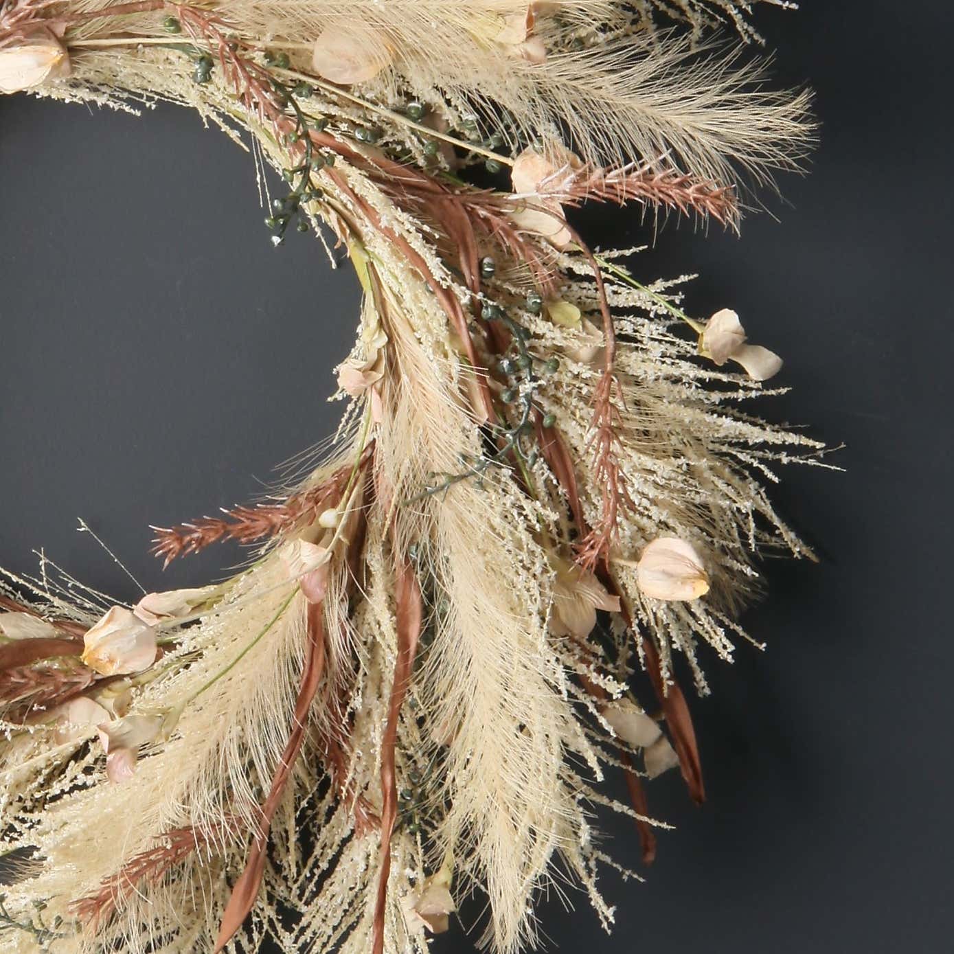 Artificial Faux Pampas Neutrals Wreath