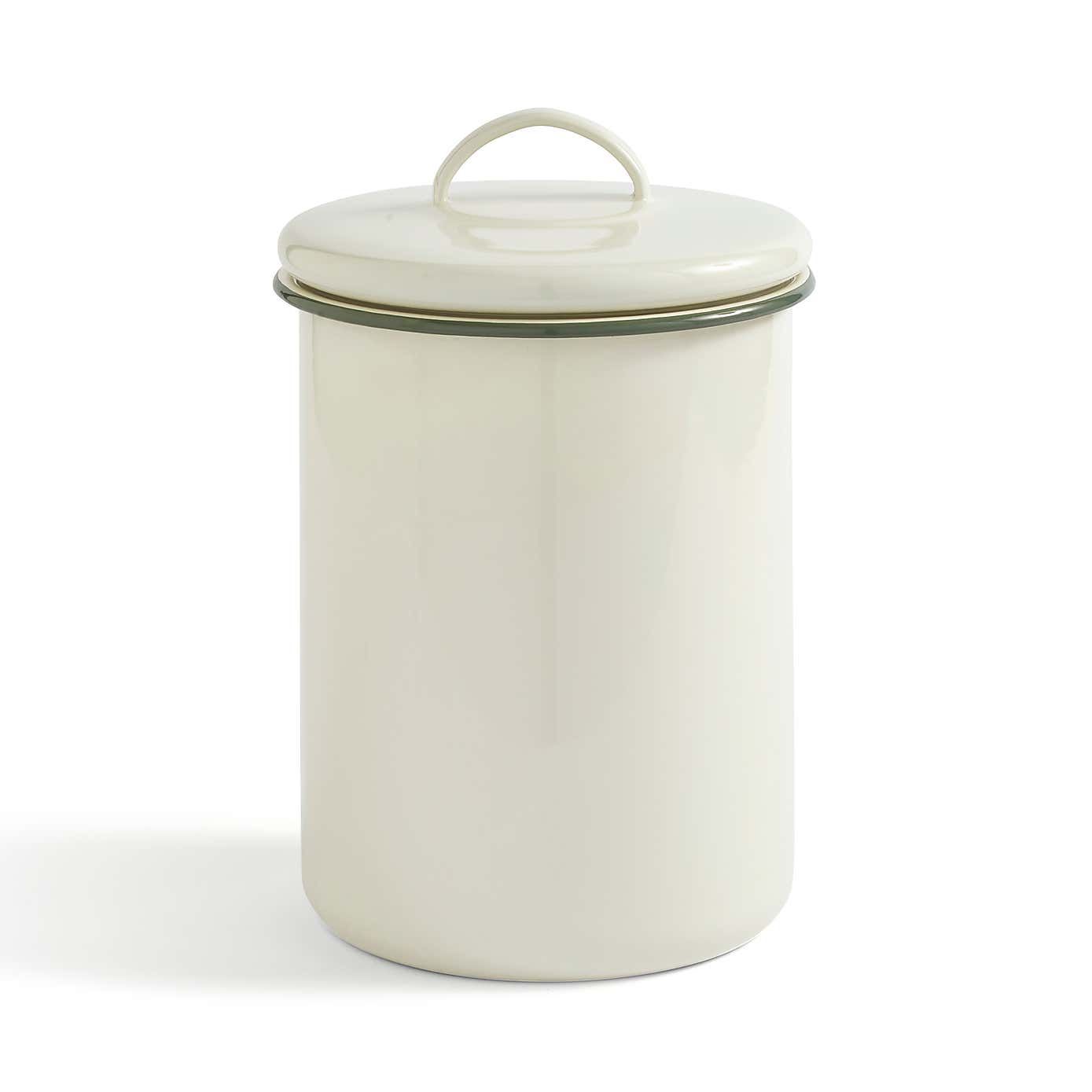 Cream and Sage Enamel Canister