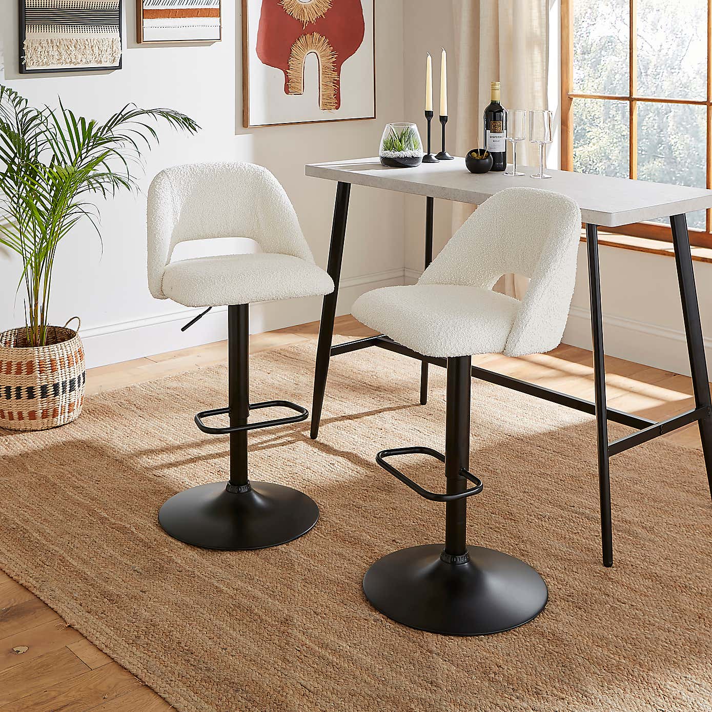 Jonas Adjustable Height Bar Stool, Ivory Boucle