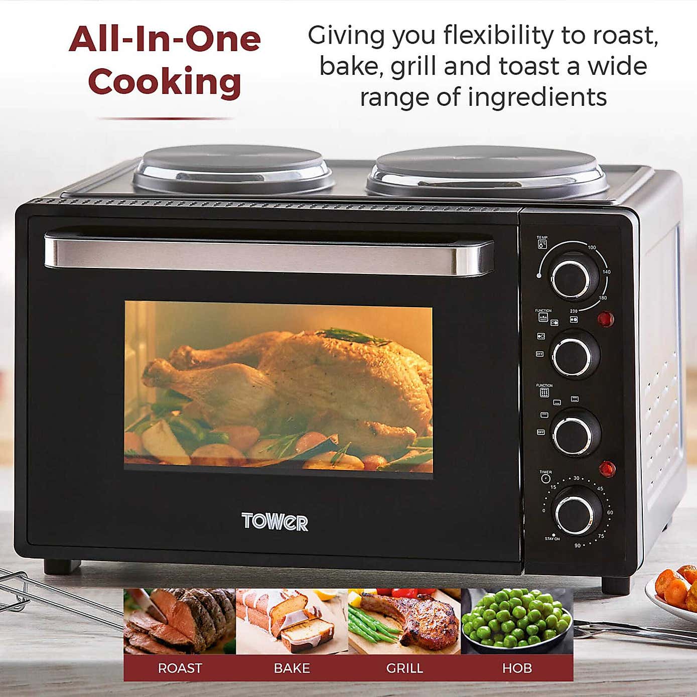 Tower 32L Black Mini Oven with Hot Plates