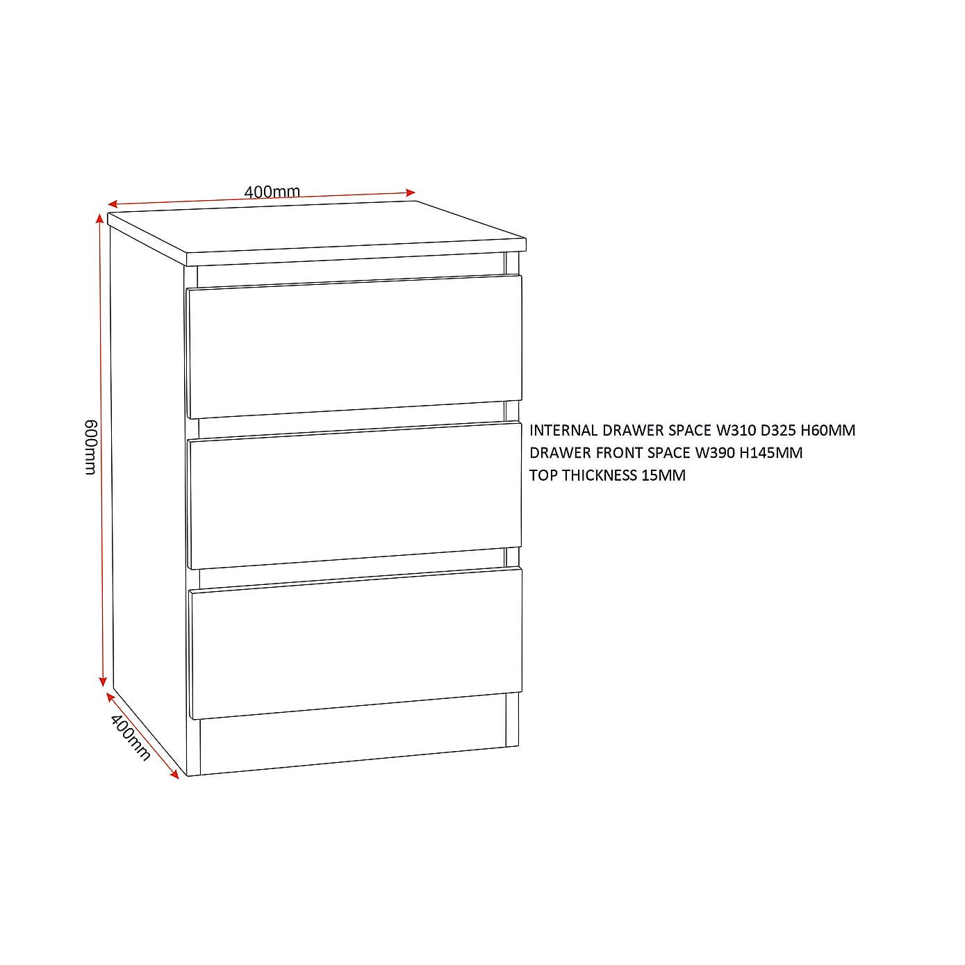 Set of 2 Malvern 3 Drawer Bedside Tables