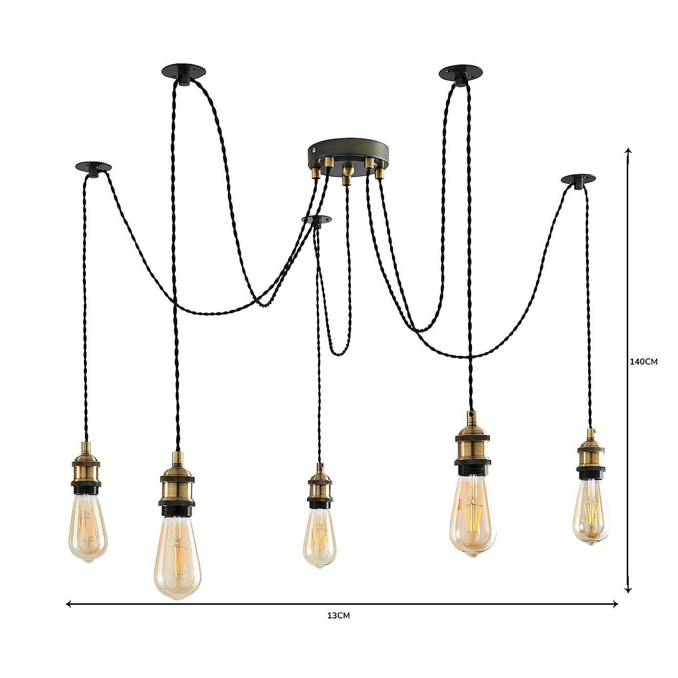 Logan 5 Light Spider Antique Brass Industrial Cluster Flex Fitting