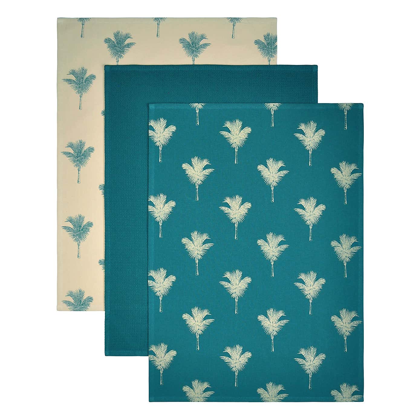 Pack of 3 Luxe Palm Teal Tea Towels