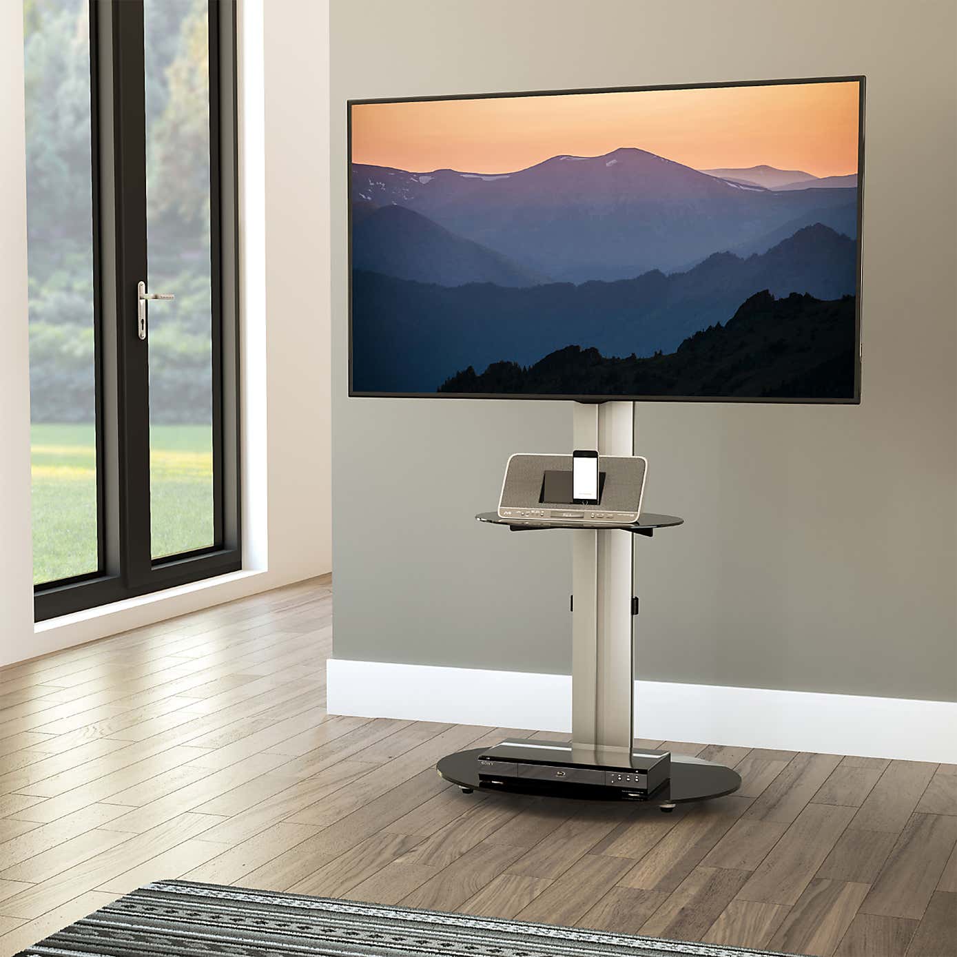 Eno Pedestal TV Stand with Shelf
