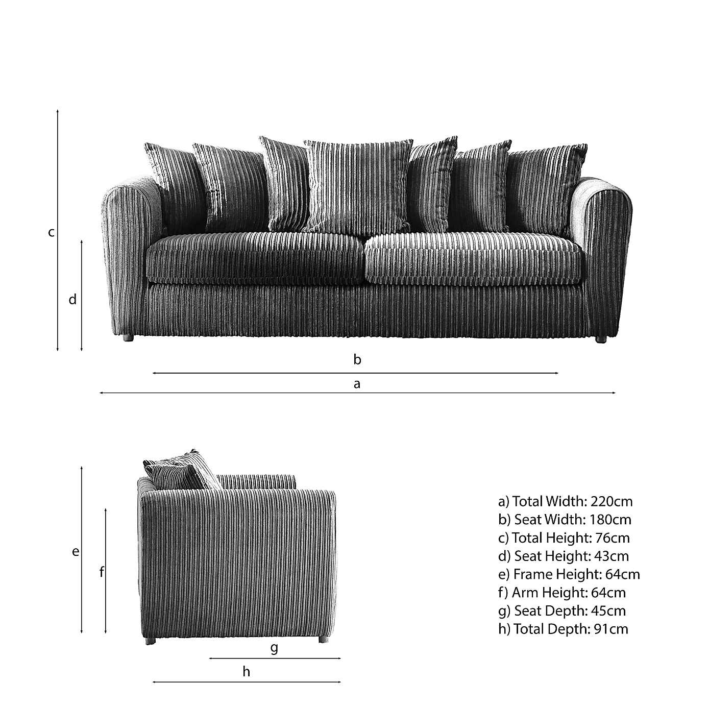 Blake Curved Arm Scatter Back Jumbo Cord 4 Seater Sofa