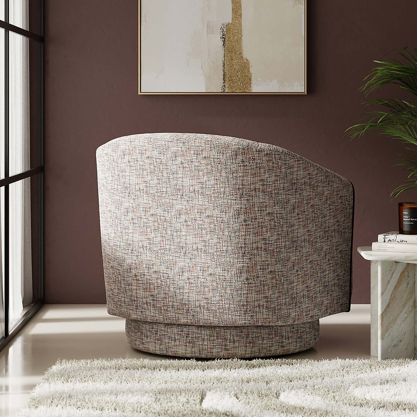 Carmen Chenille Curved Swivel Chair