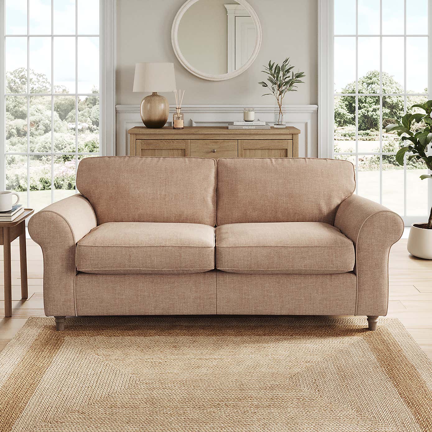 Flori 3 Seater Sofa, Tonal Plush Chenille
