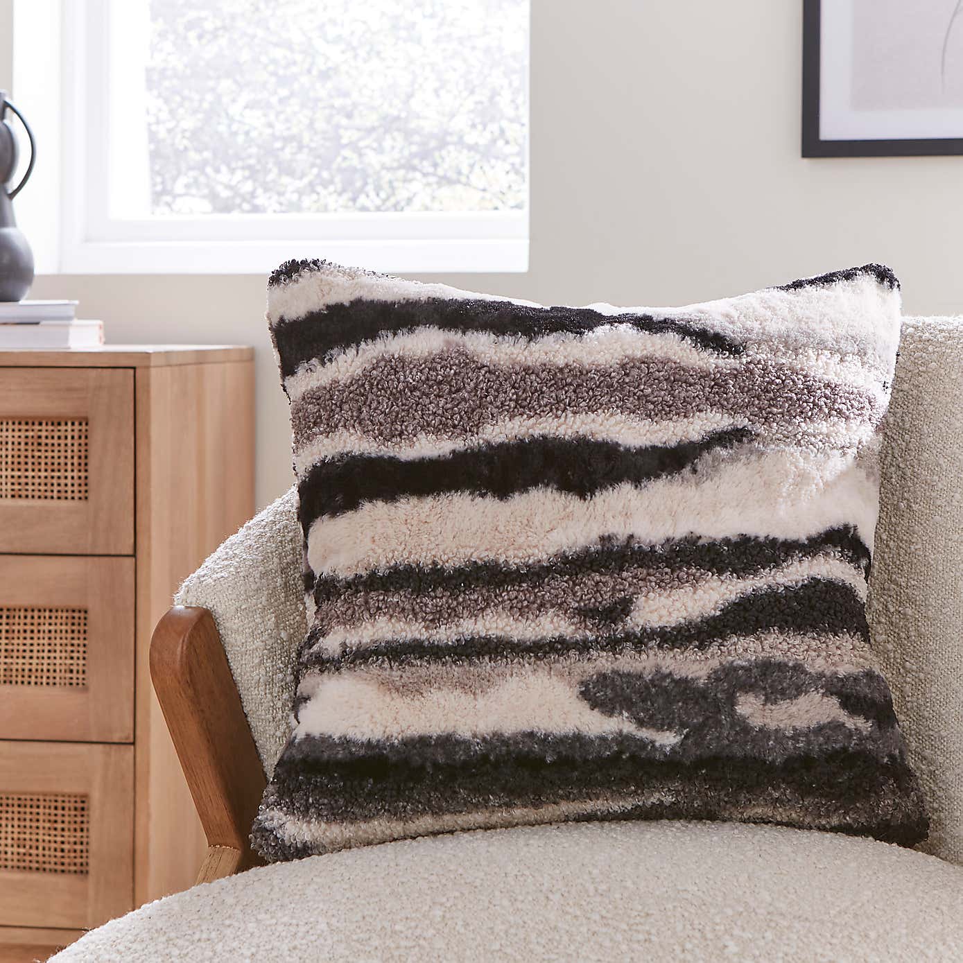 Abstract Fur Boucle Square Cushion