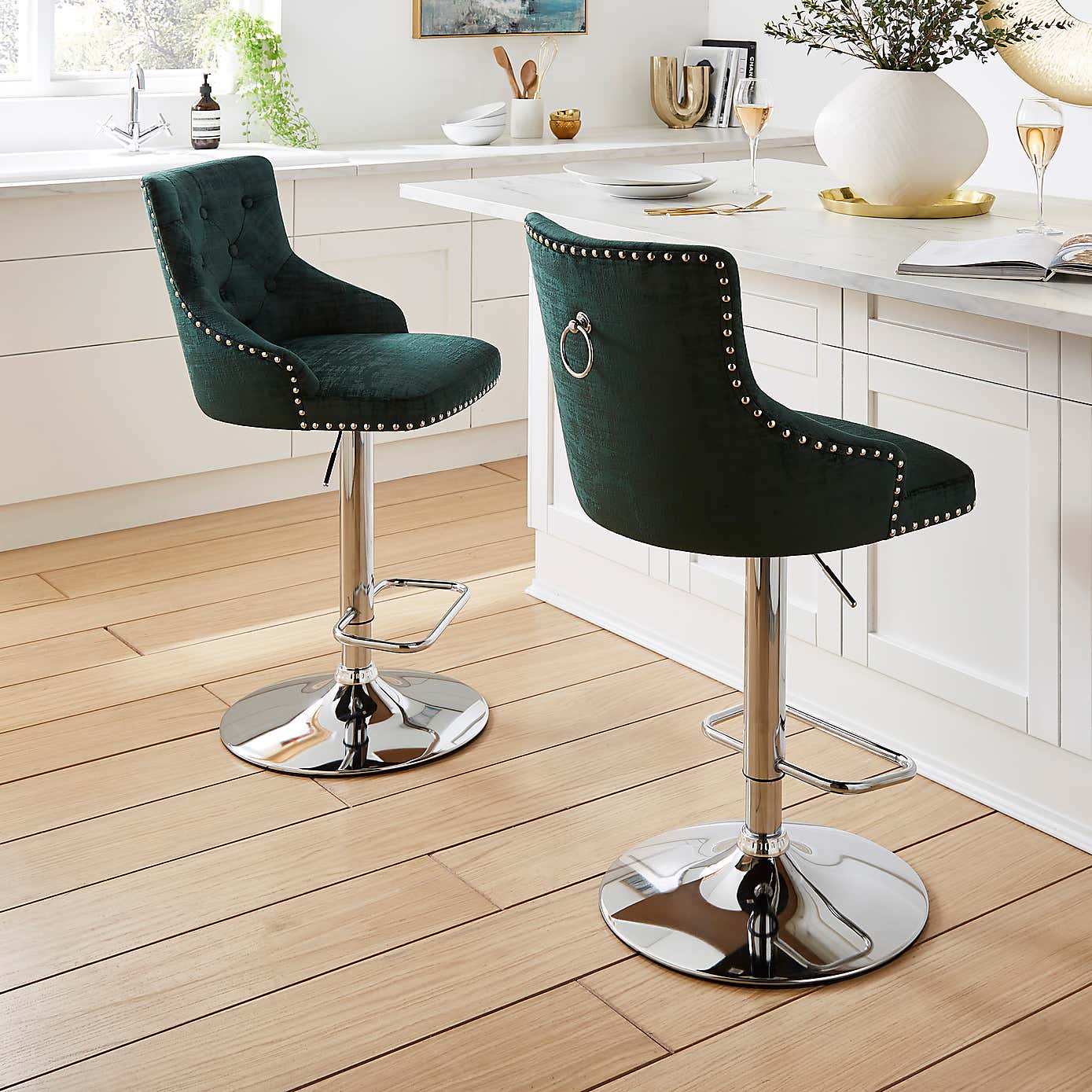 Selena Distressed Velvet Bar Stool