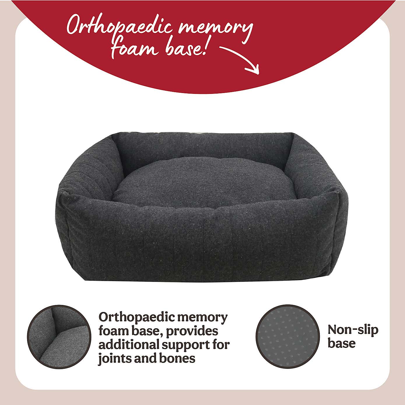Rosewood Felt Grey Support Pet Bed