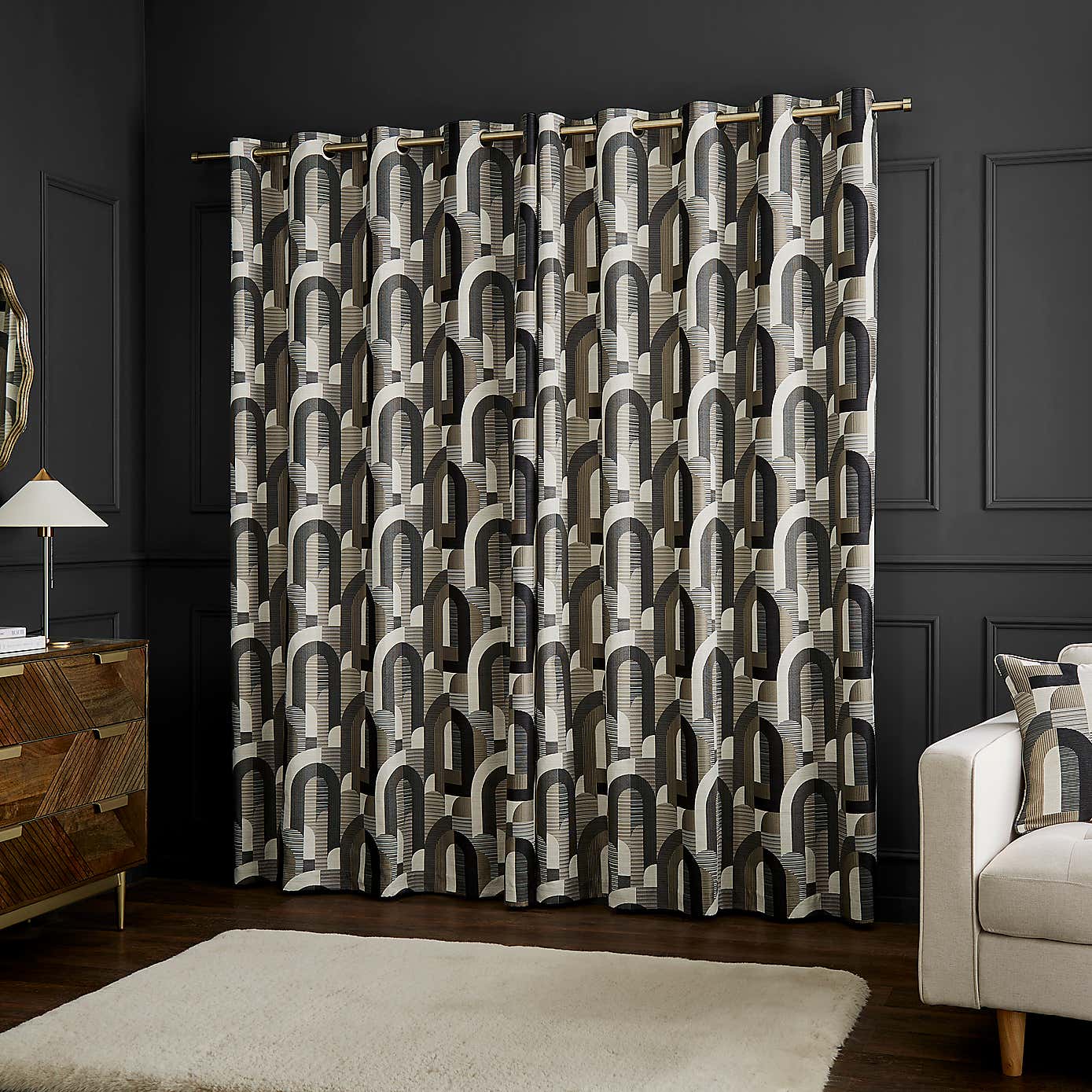 Alvin Geometric Jacquard Eyelet Curtains