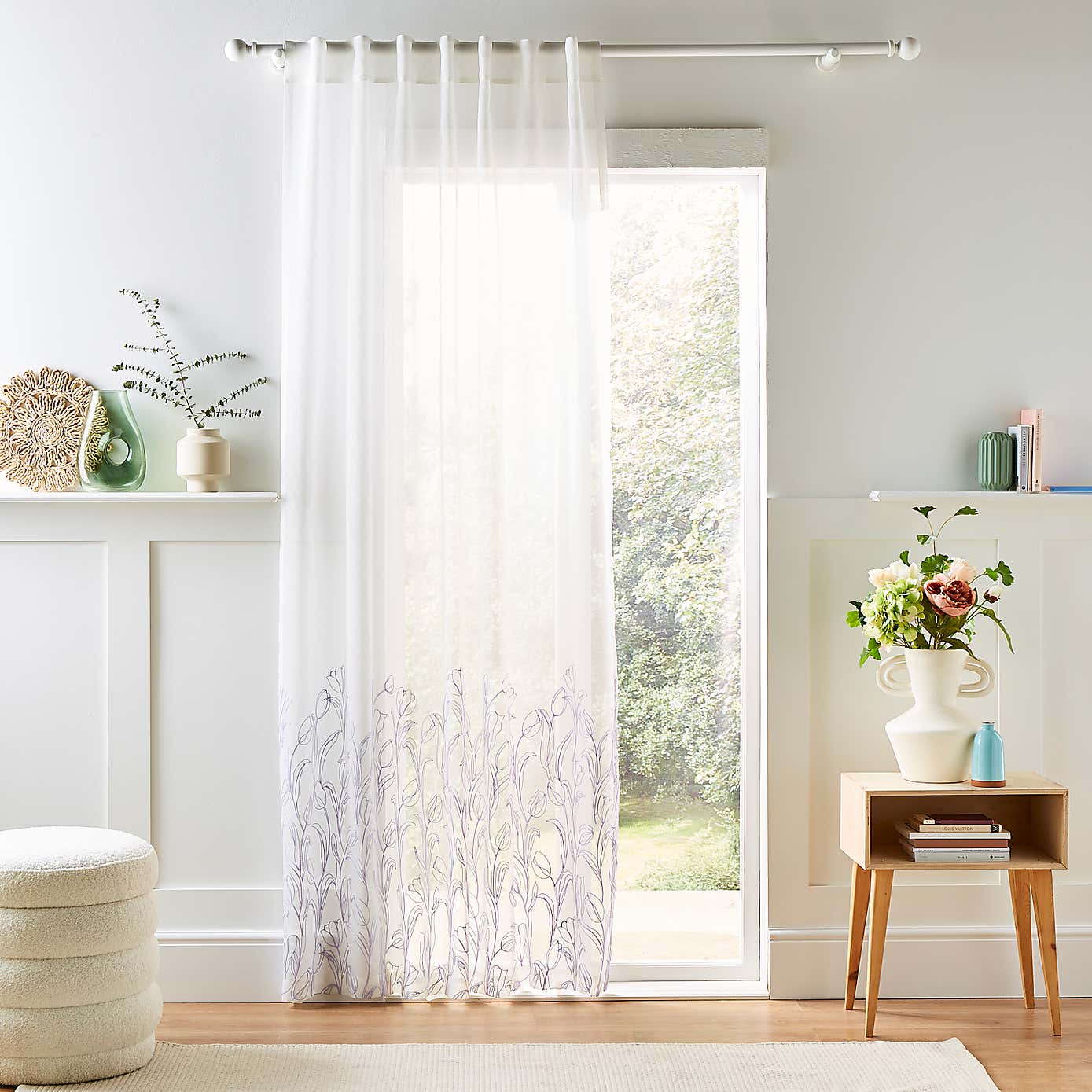 Embroidered Tulip Slot Top Single Voile Panel