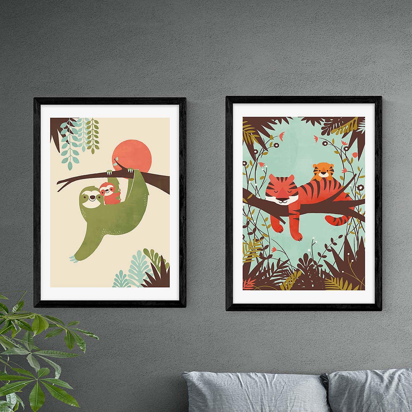 Set of 2 East End Prints Sloth & Tiger Prints