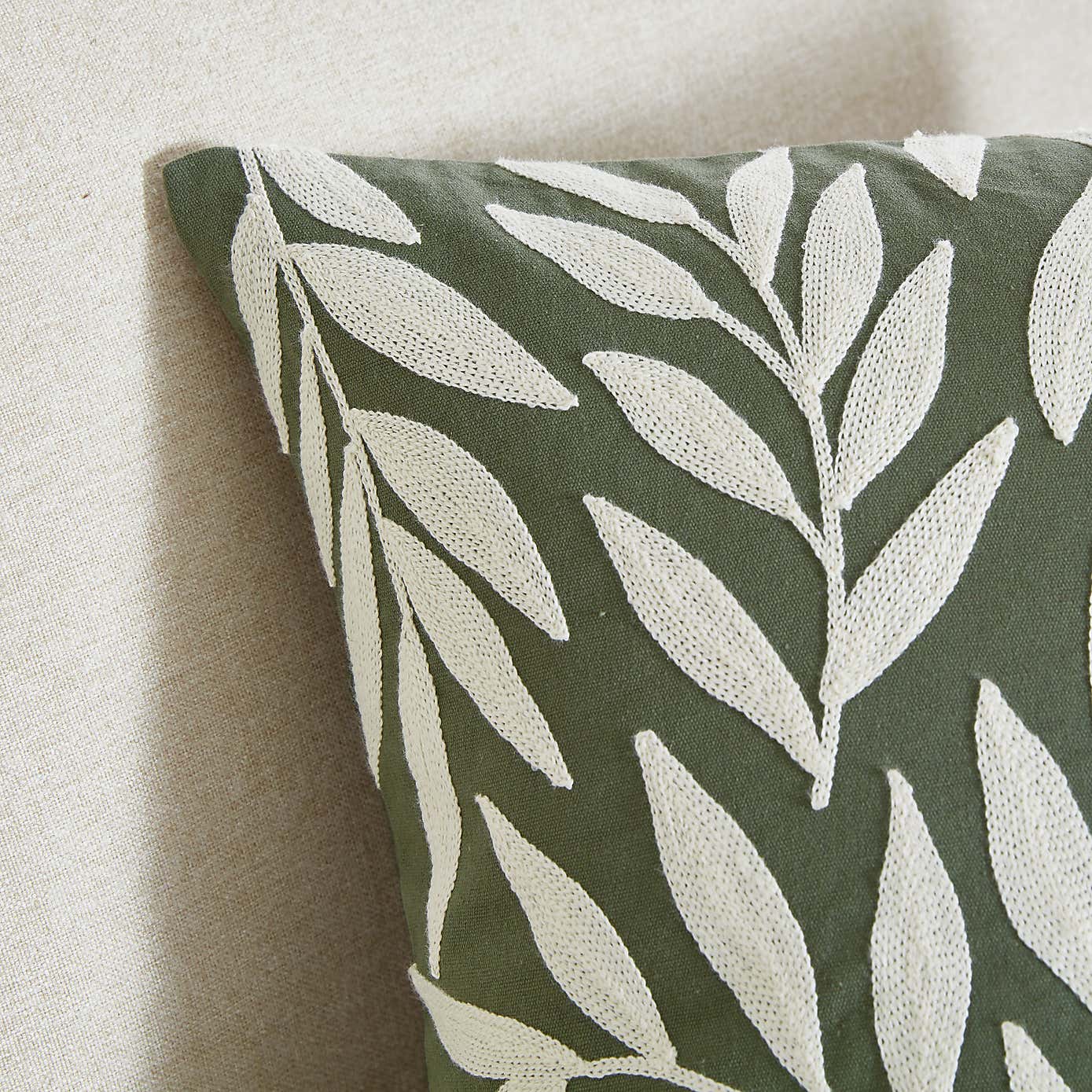 Crewelwork Leaf Square Cushion Cover